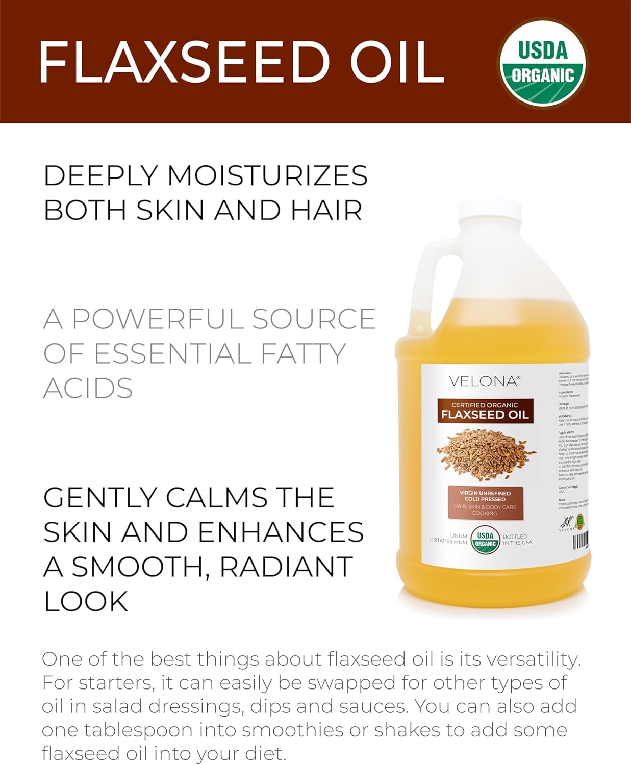 Velona USDA Certified Organic Flaxseed Oil - Image 3