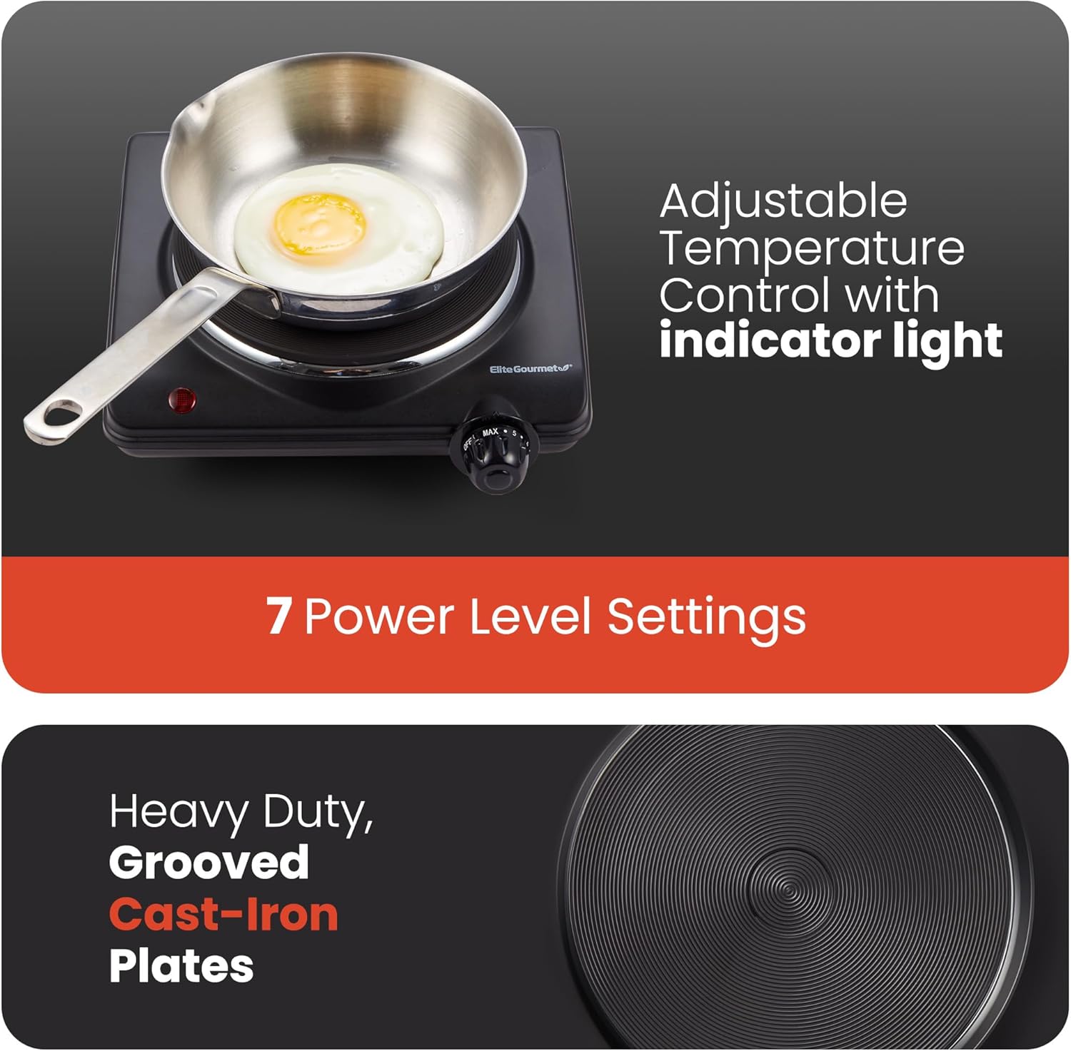 Elite Gourmet Single Cast Iron Electric Hot Plate - Image 4
