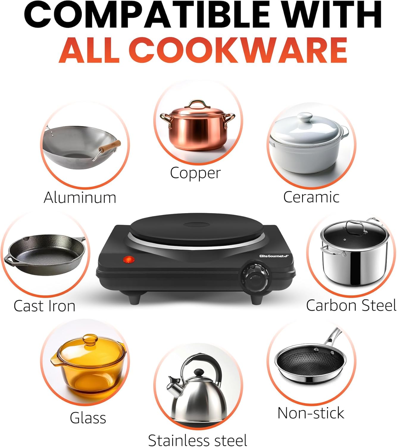 Elite Gourmet Single Cast Iron Electric Hot Plate - Image 6