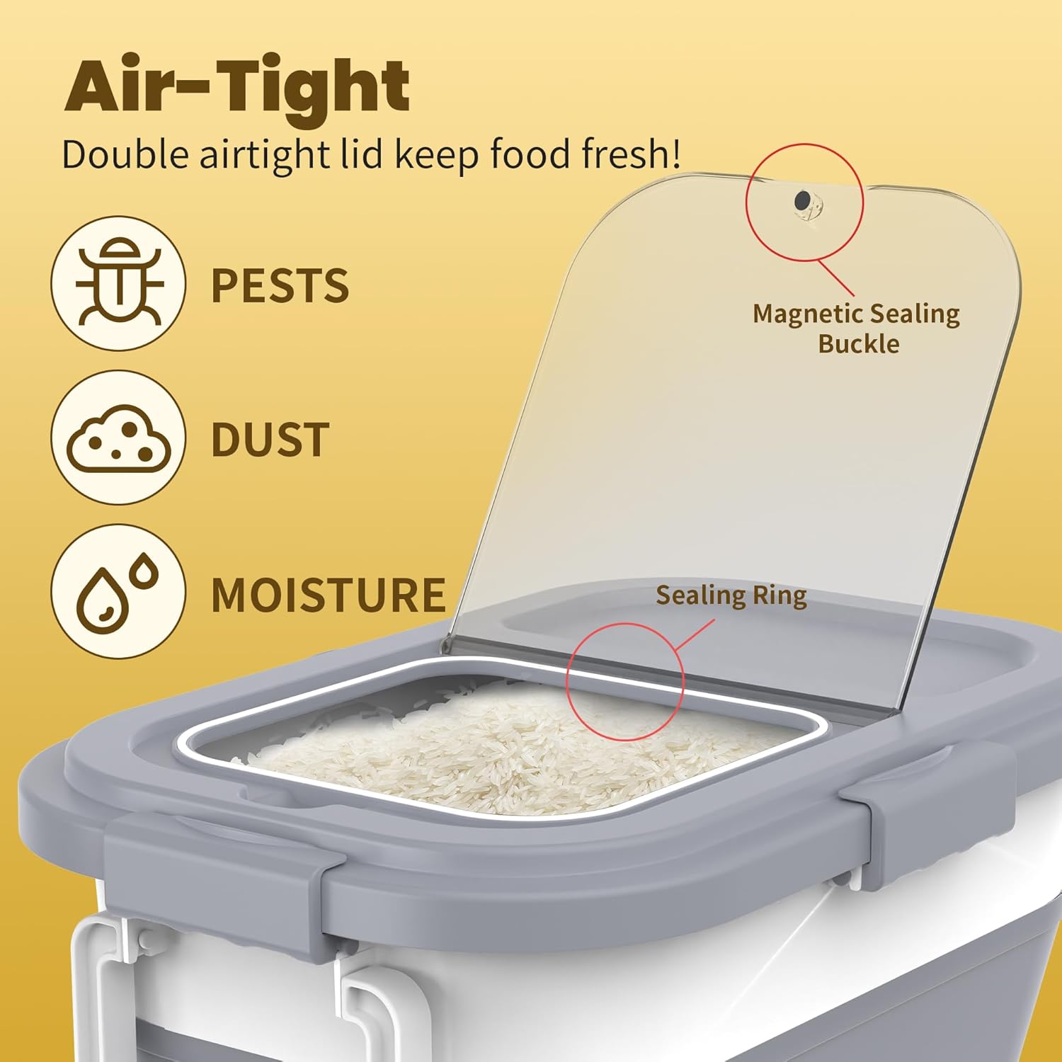 Collapsible Airtight Rice Storage Container with Wheels and Handle - Image 4