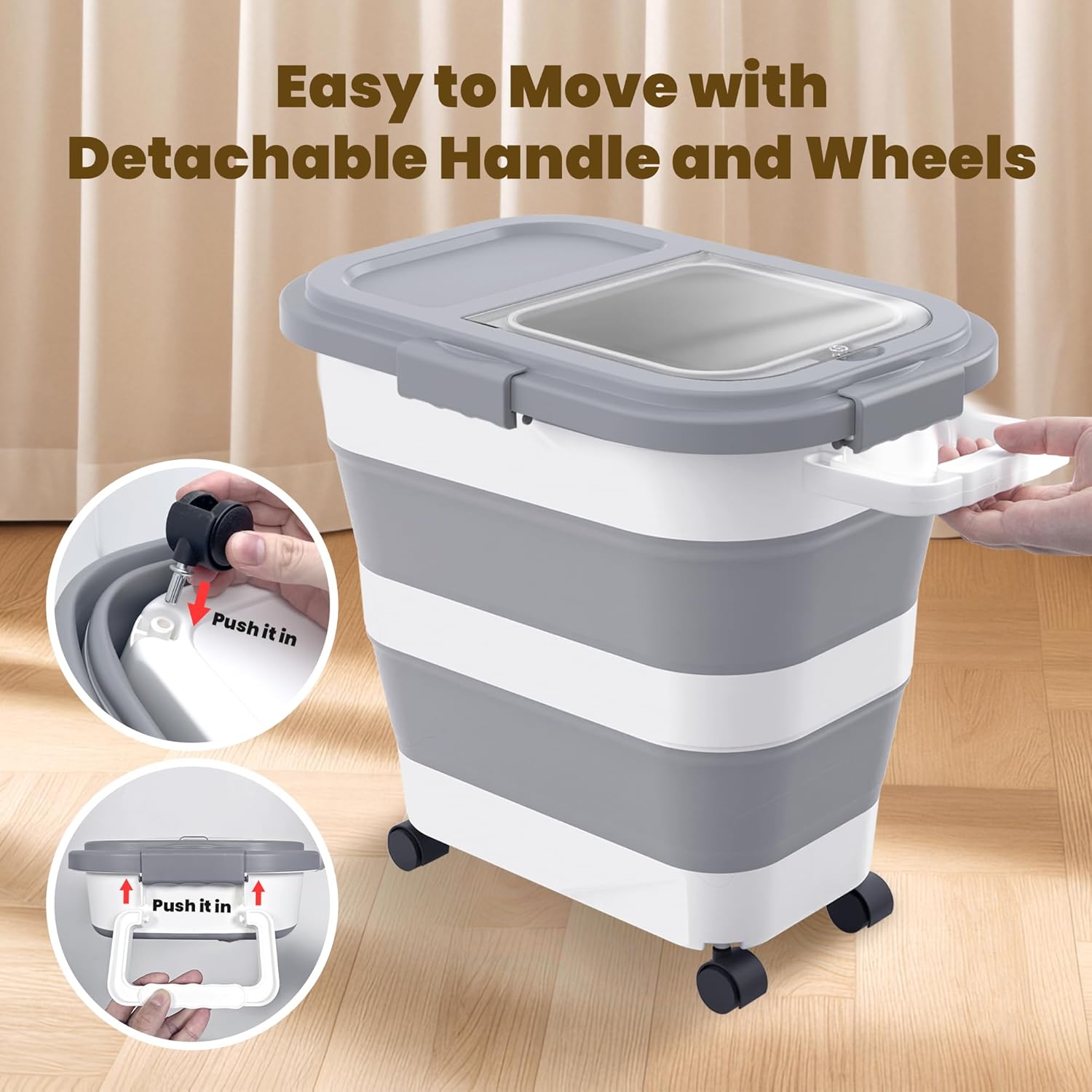 Collapsible Airtight Rice Storage Container with Wheels and Handle - Image 6