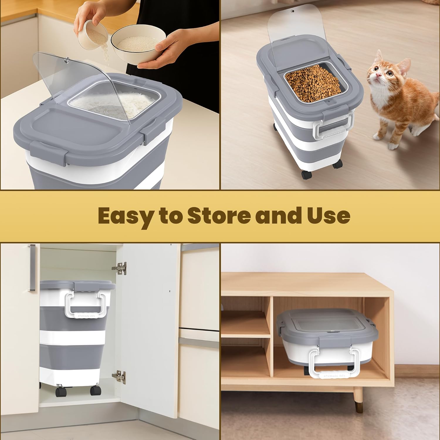 Collapsible Airtight Rice Storage Container with Wheels and Handle - Image 7
