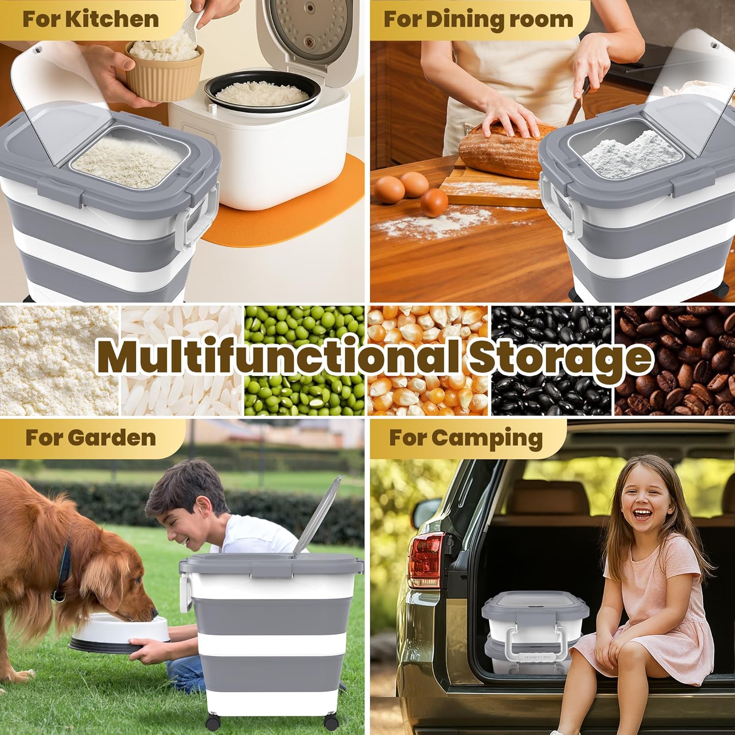Collapsible Airtight Rice Storage Container with Wheels and Handle - Image 8