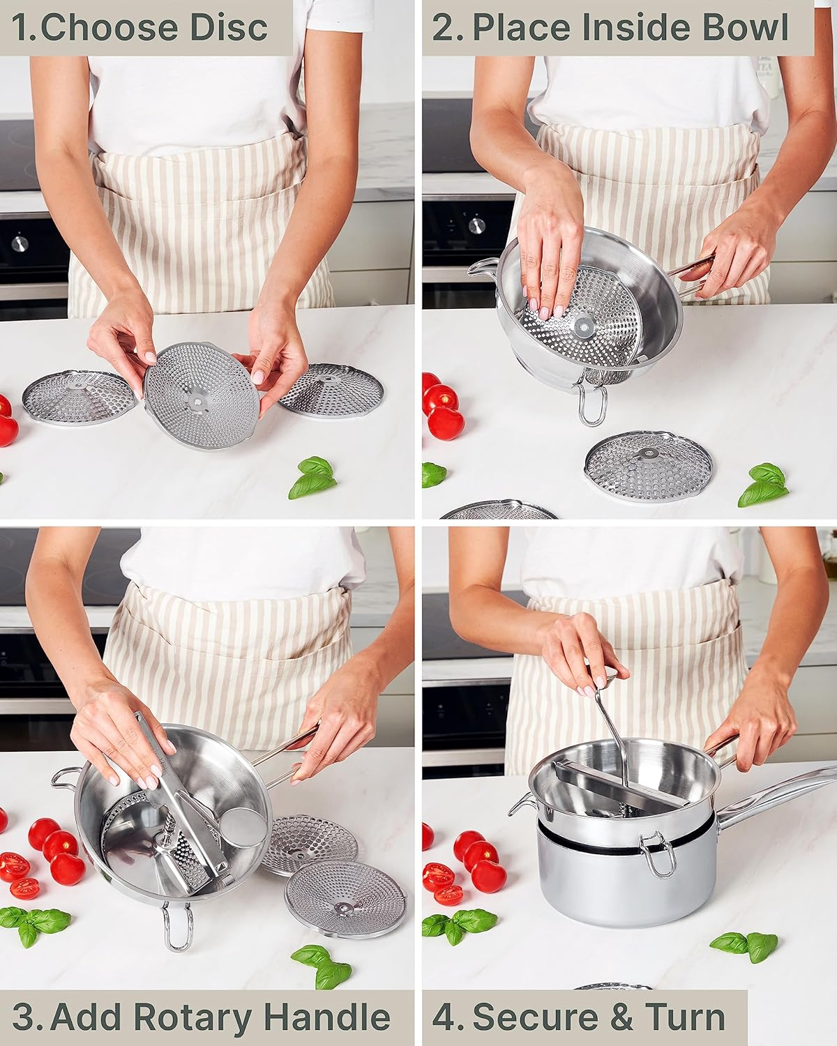 Ergonomic Stainless Steel Food Mill With 3 Grinding Discs - Image 6