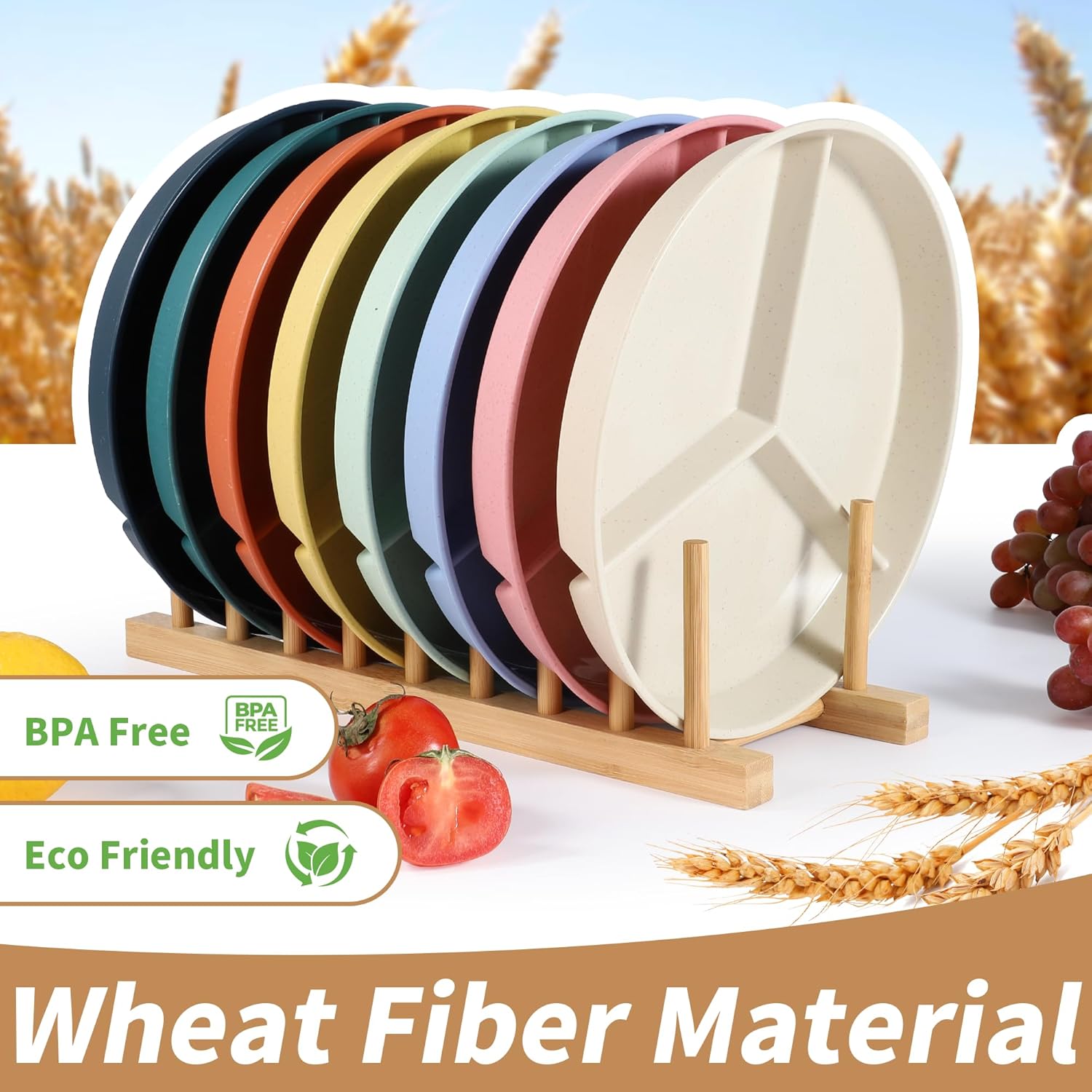 9.6Inch Multicolor Wheat Straw Plates for Adults - Image 3