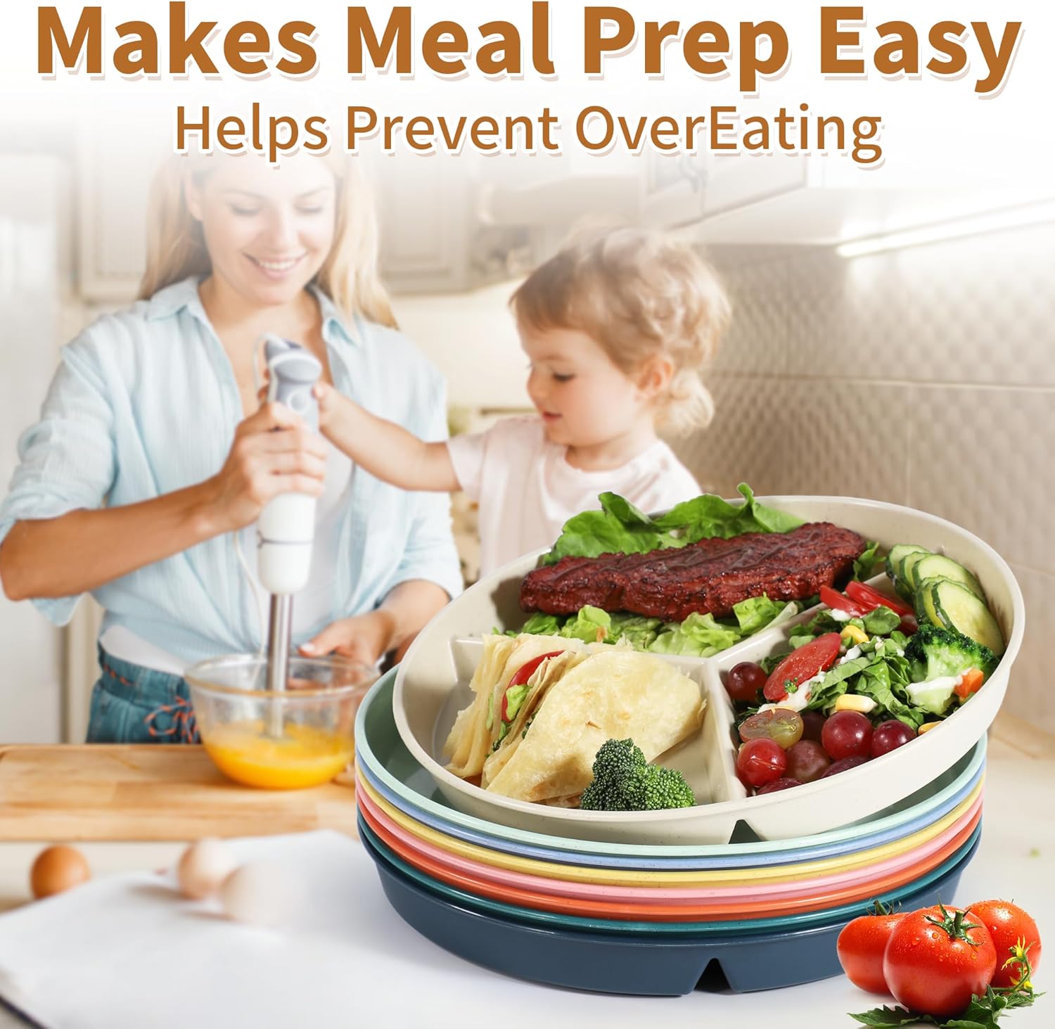 9.6Inch Multicolor Wheat Straw Plates for Adults - Image 7