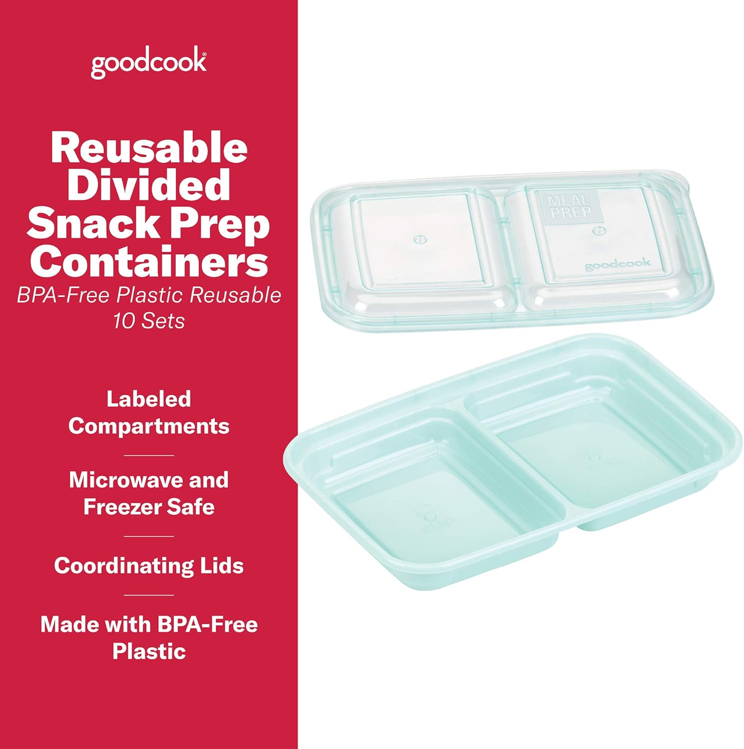 GoodCook 2-Compartment Reusable Divided Snack Containers with Lids - Image 3