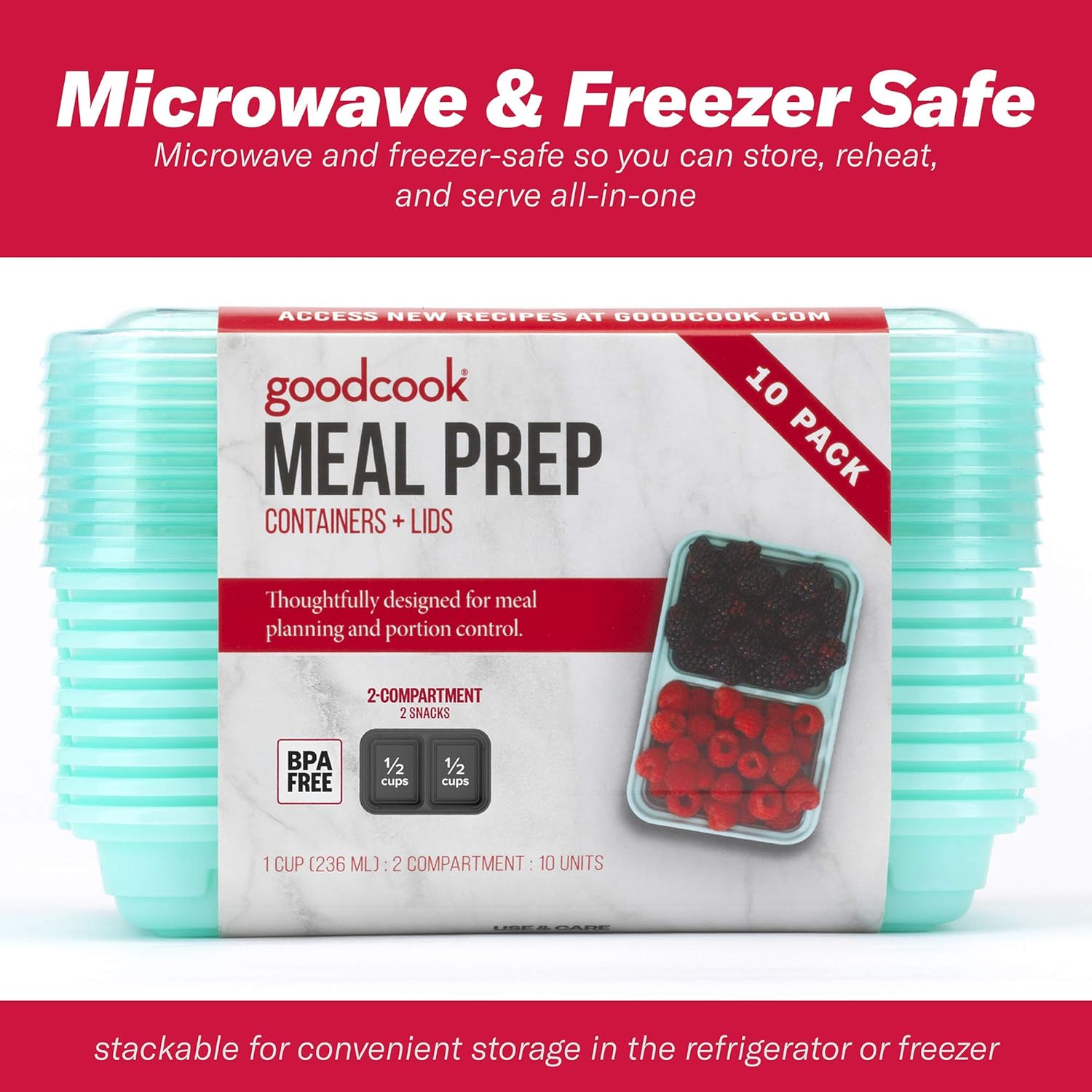 GoodCook 2-Compartment Reusable Divided Snack Containers with Lids - Image 6