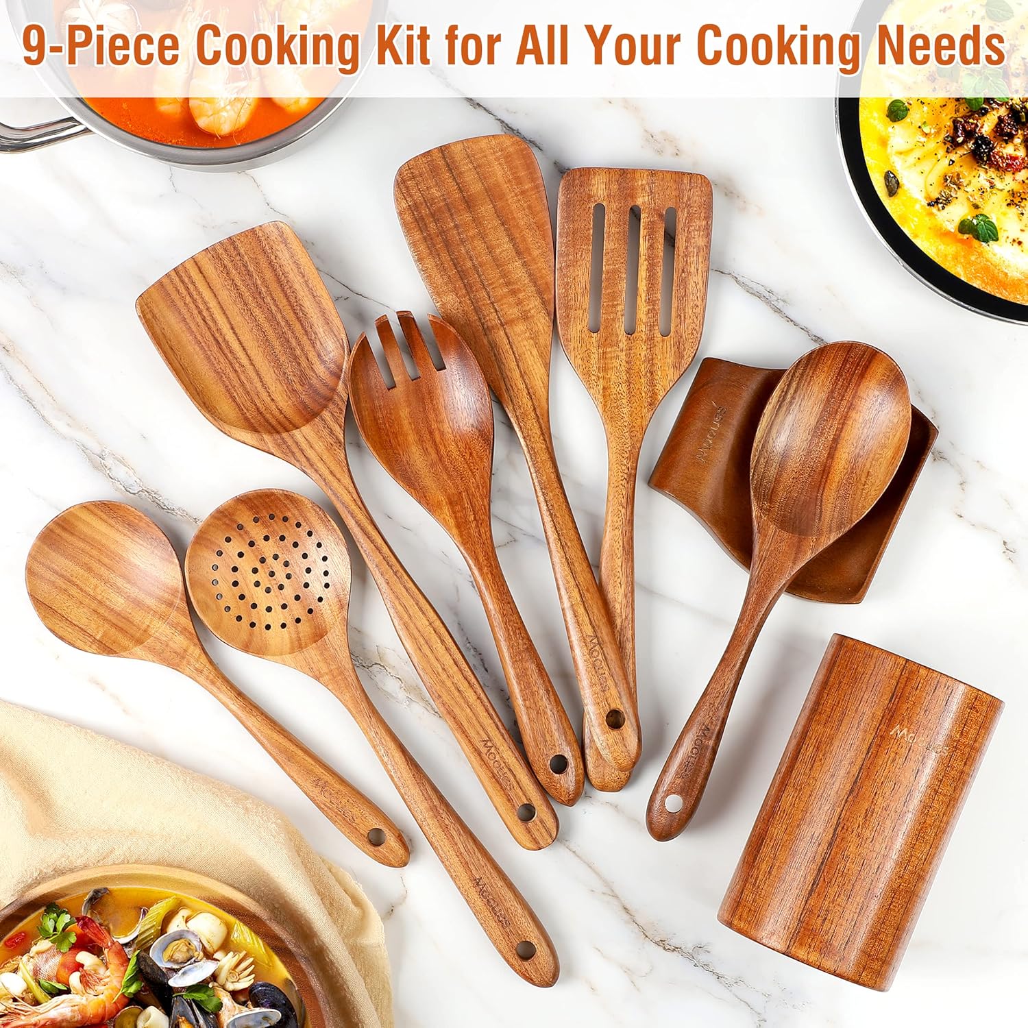 Natural Teak Wooden Kitchen Utensil Set - Image 7