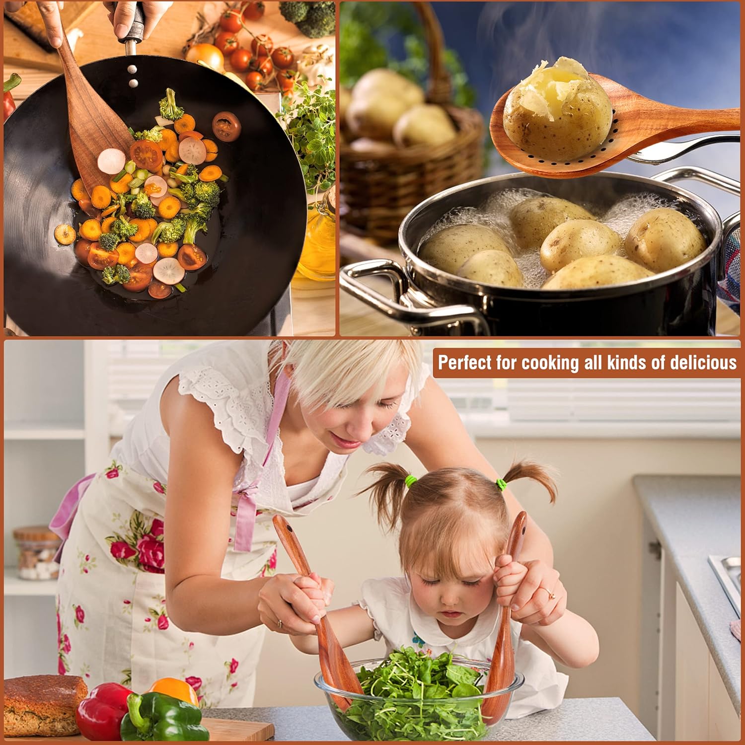 Natural Teak Wooden Kitchen Utensil Set - Image 8