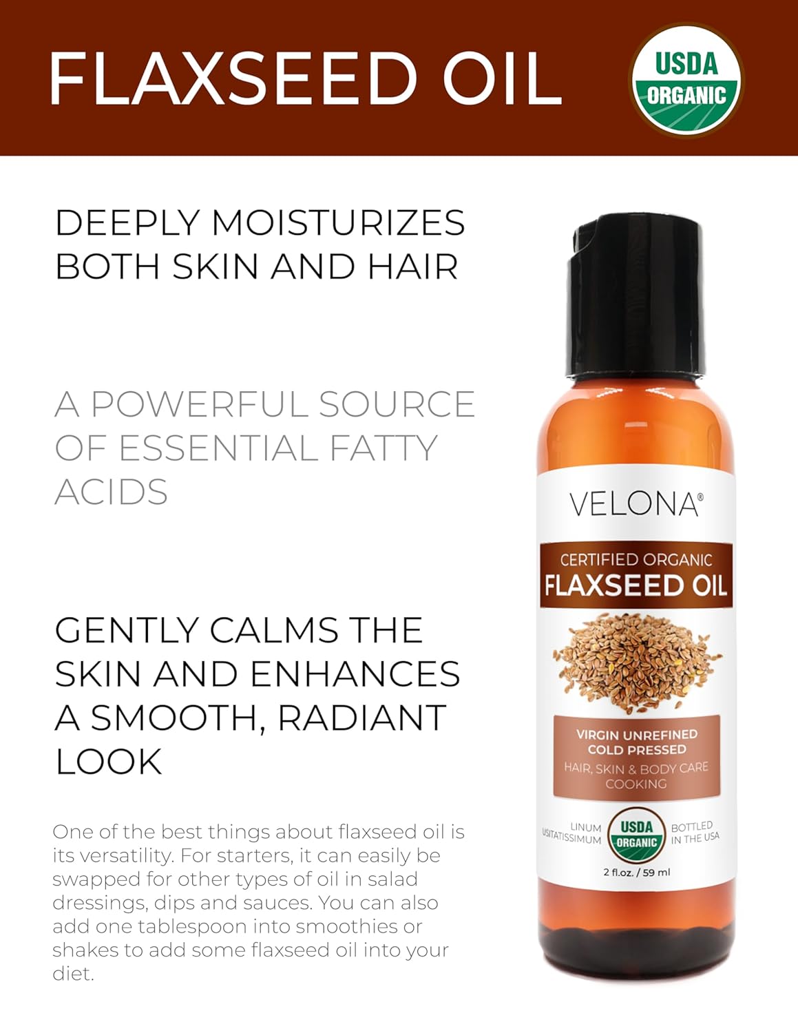 Velona USDA Certified Organic Flaxseed Oil - Image 3