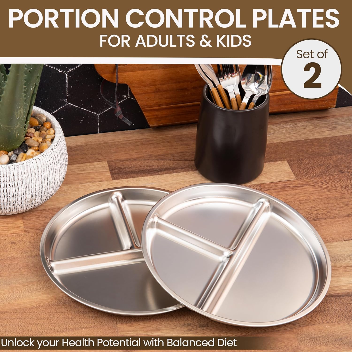 Stainless Steel 3 Compartment Portion Control Plate - Image 3