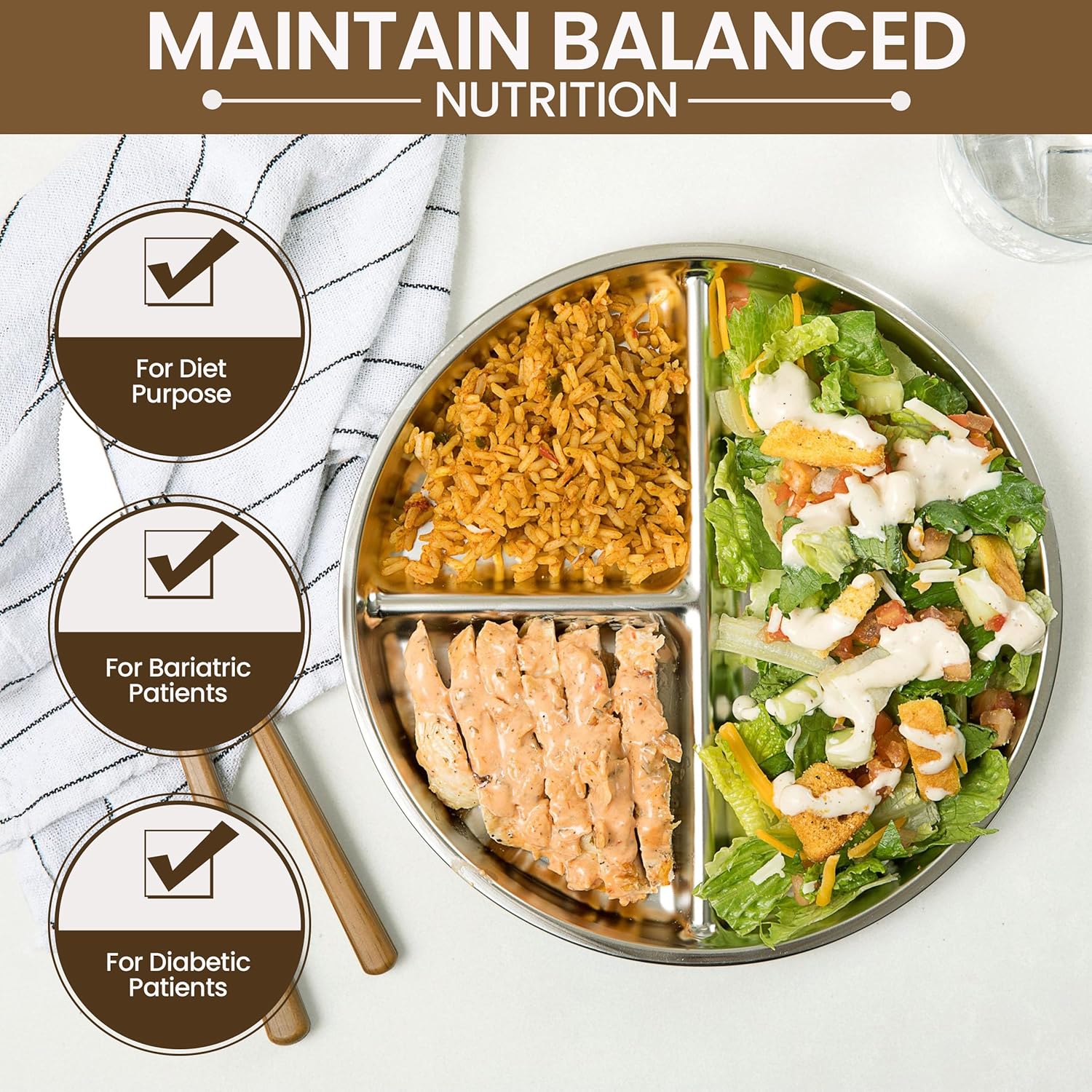 Stainless Steel 3 Compartment Portion Control Plate - Image 5