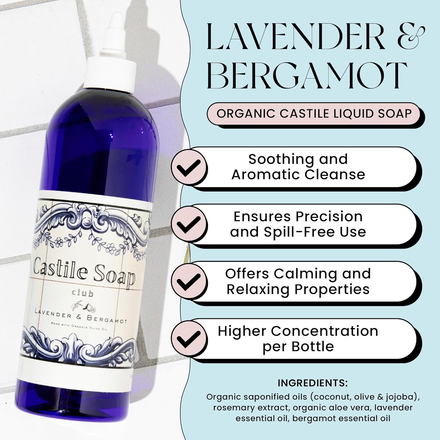Natural Castile Soap Lavender & Bergamot 16oz - Image 3