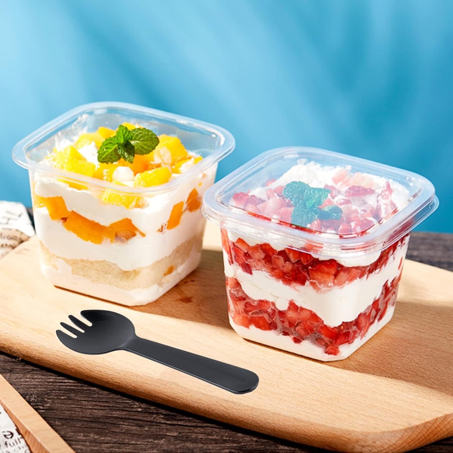 Clear Plastic Dessert Cups with Lids and Sporks - Image 5