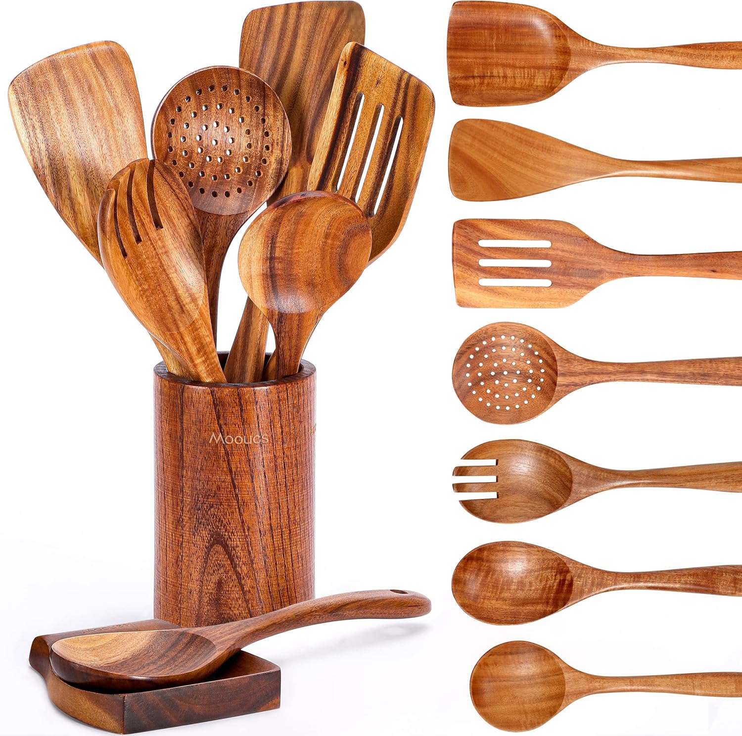 Natural Teak Wooden Kitchen Utensil Set - Image 2