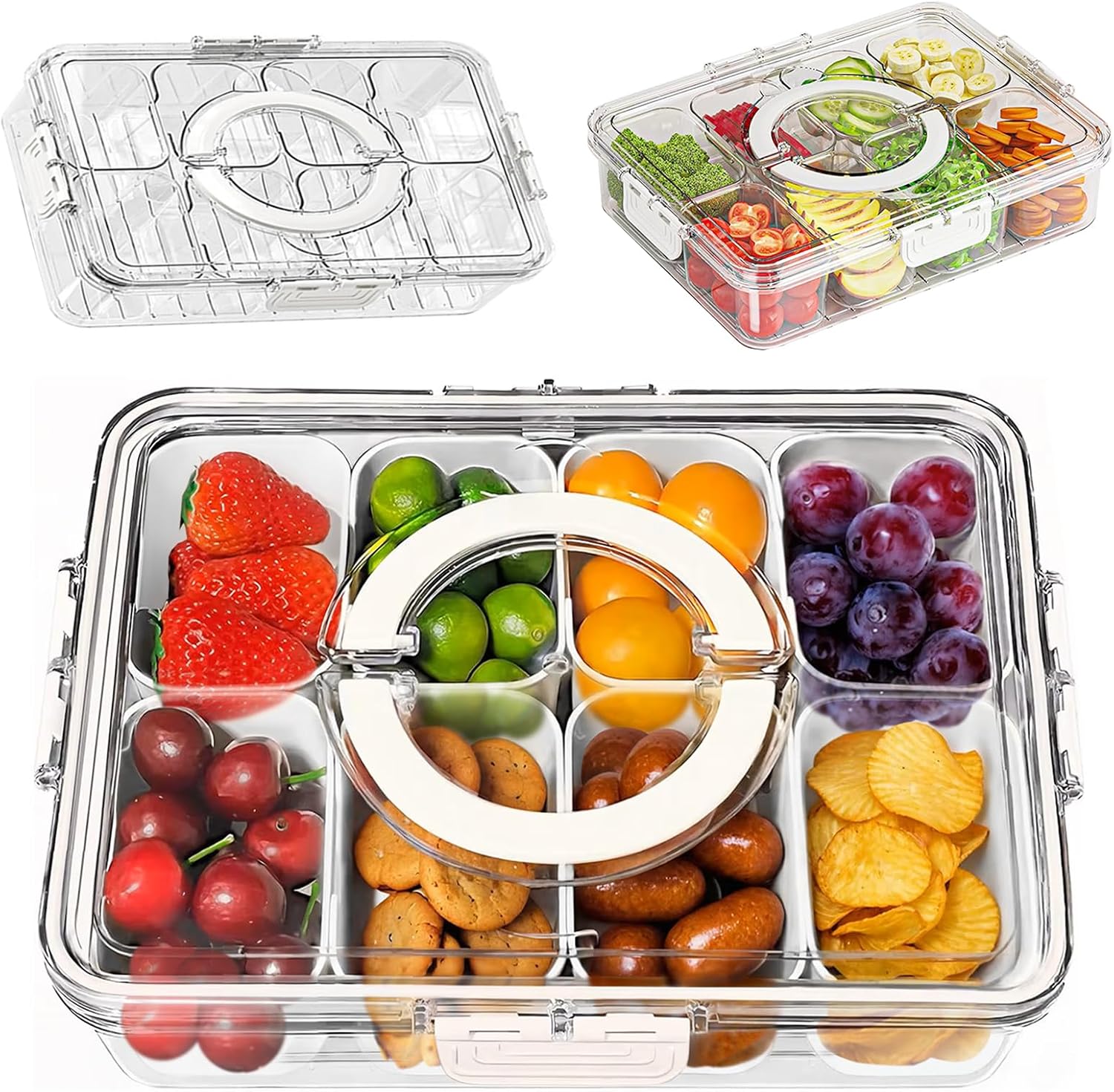 Portable Snack Containers Box 8 Compartment Divided Serving Tray with Lid and Handle - Image 2