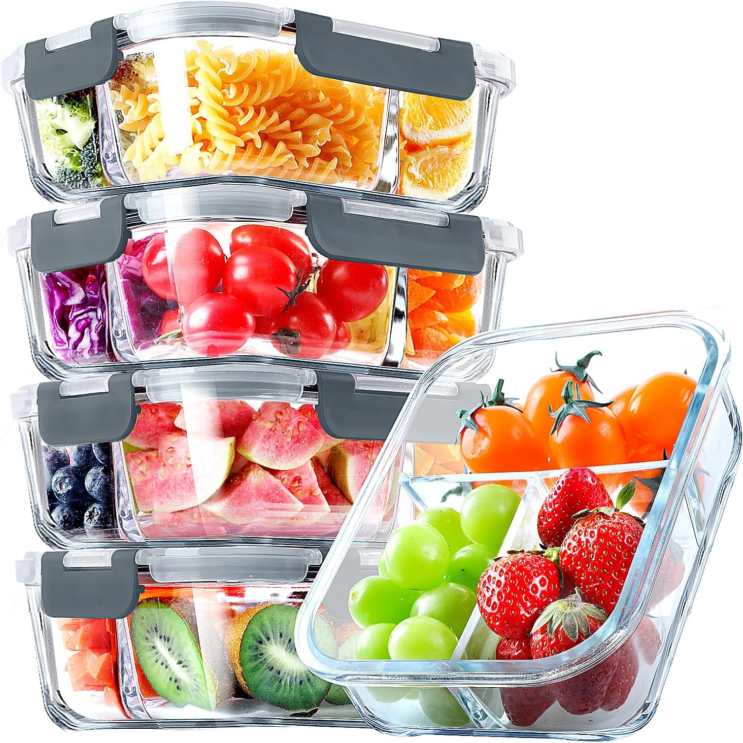 VERONES 5 Pack Glass Meal Prep Containers - Image 2