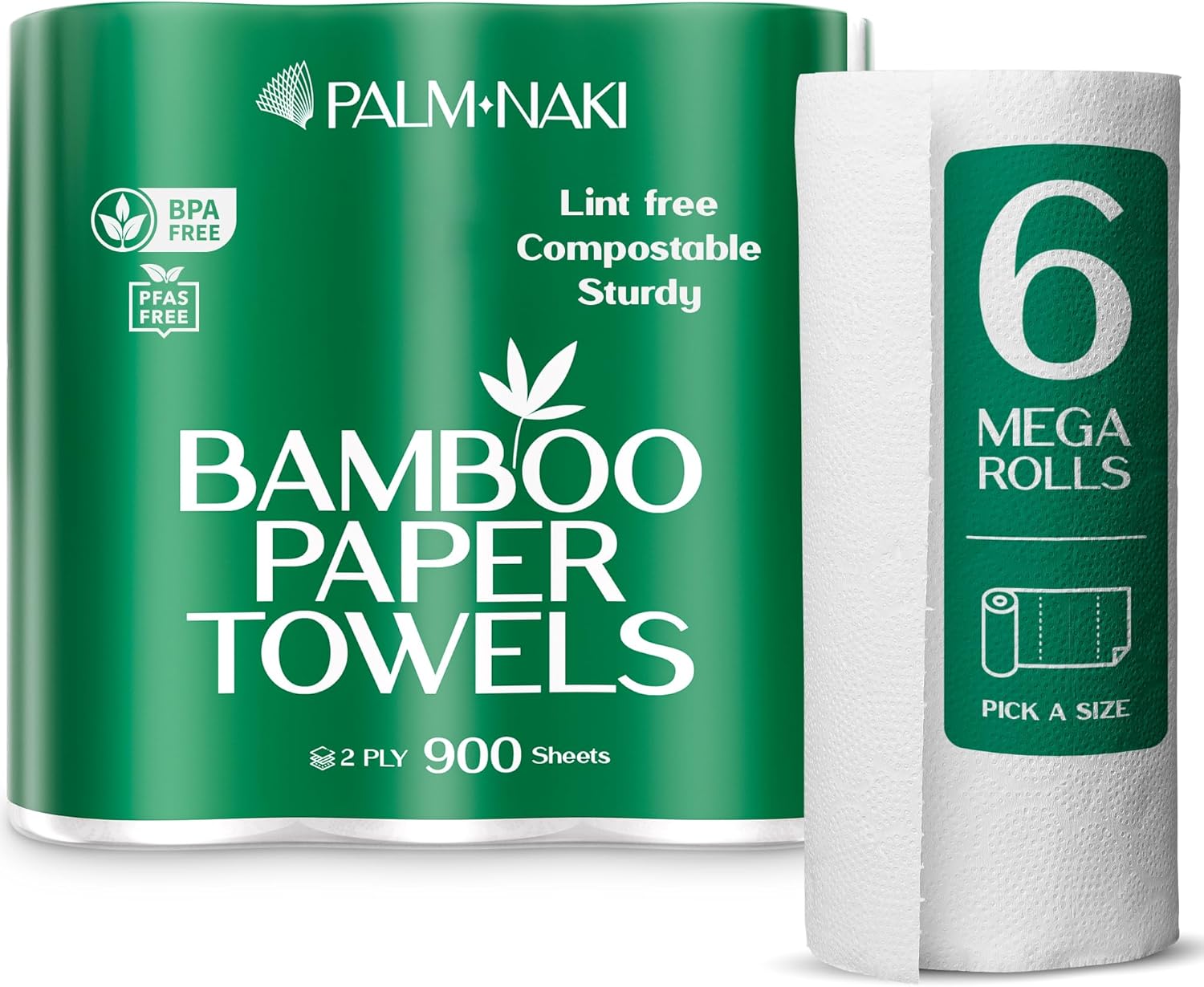 100% Bamboo Paper Towels | Lint-Free, Eco-Friendly, Tree-Free | 2-Ply Kitchen Paper Towel | Food Grade – FSC-Certified, BPA/PFAS-Free | 6 Mega Rolls – 150 Sheets/Roll | PALM NAKI - Image 2