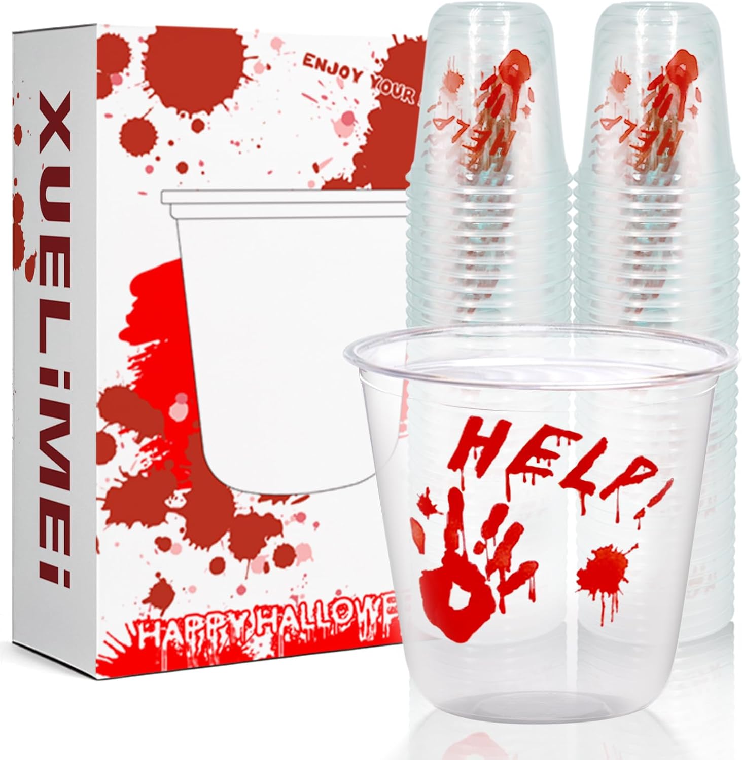 12oz Blood Print Halloween Disposable Plastic Cups - Image 2