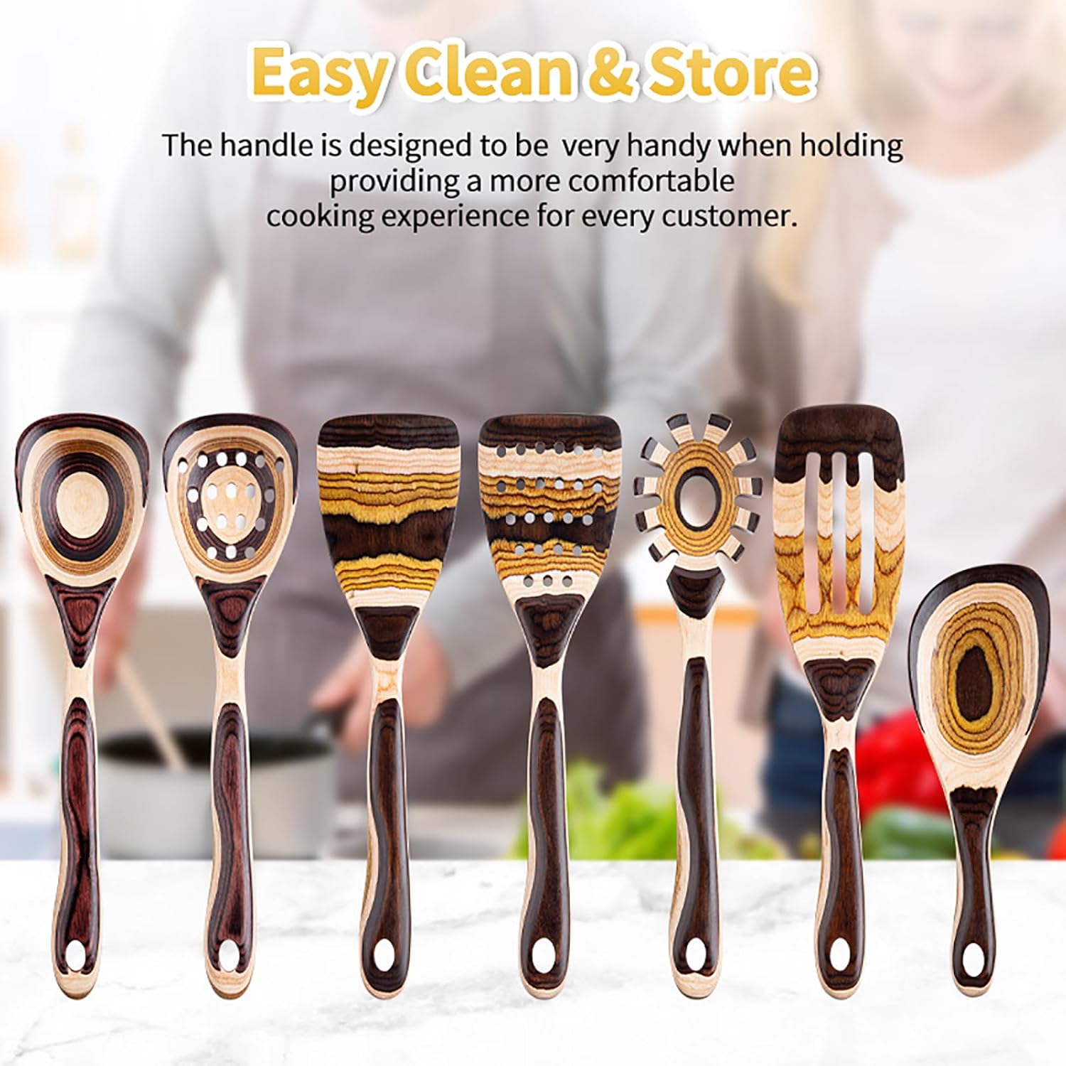 Gudamaye 7-Piece Brown Pakkawood Utensils Set - Image 5