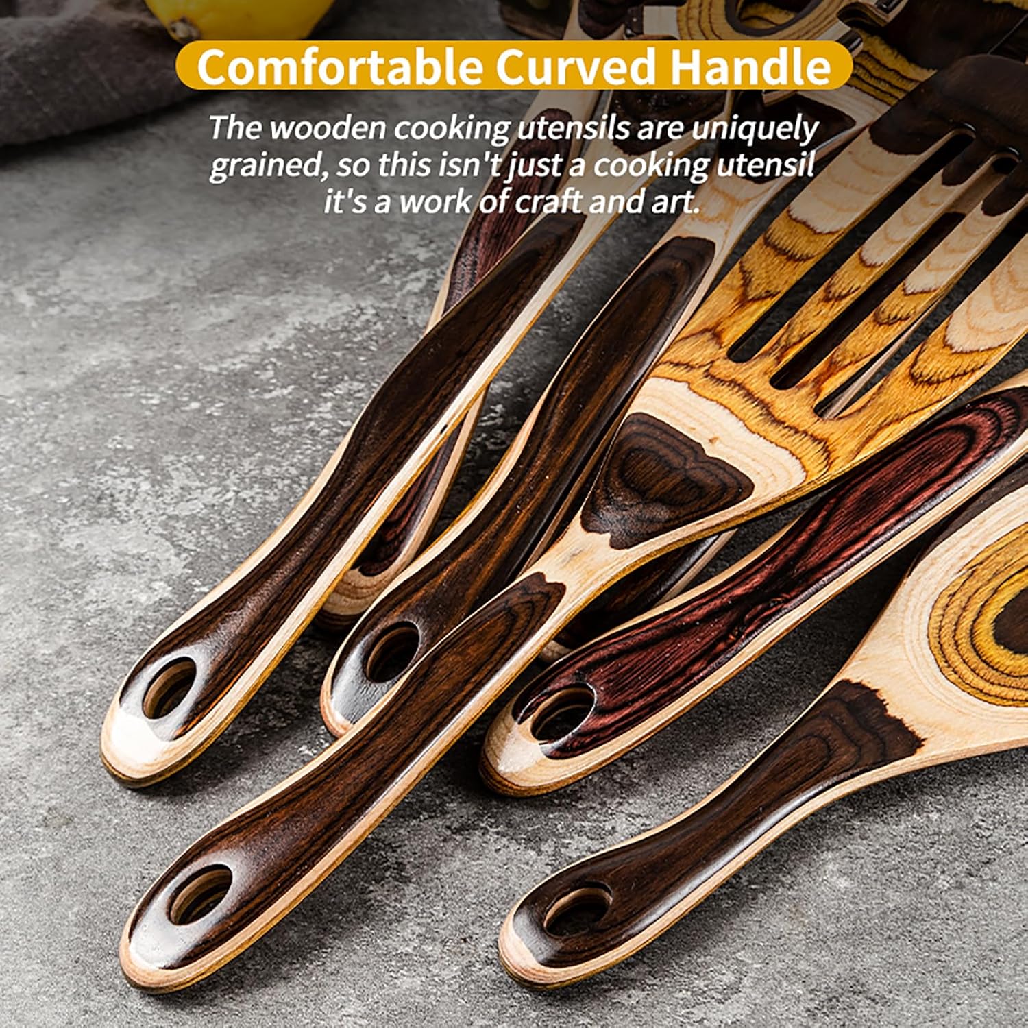 Gudamaye 7-Piece Brown Pakkawood Utensils Set - Image 6