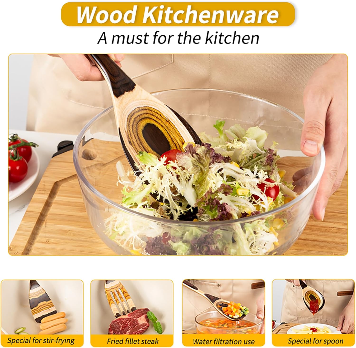 Gudamaye 7-Piece Brown Pakkawood Utensils Set - Image 8