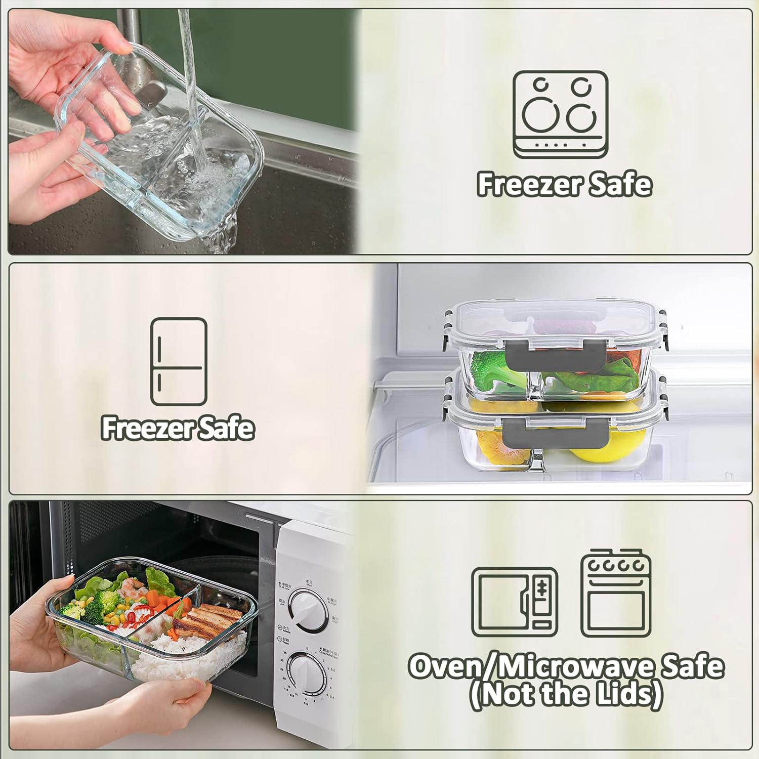 Glass Meal Prep Containers with 2 Compartments and Snap Locking Lids - Image 5