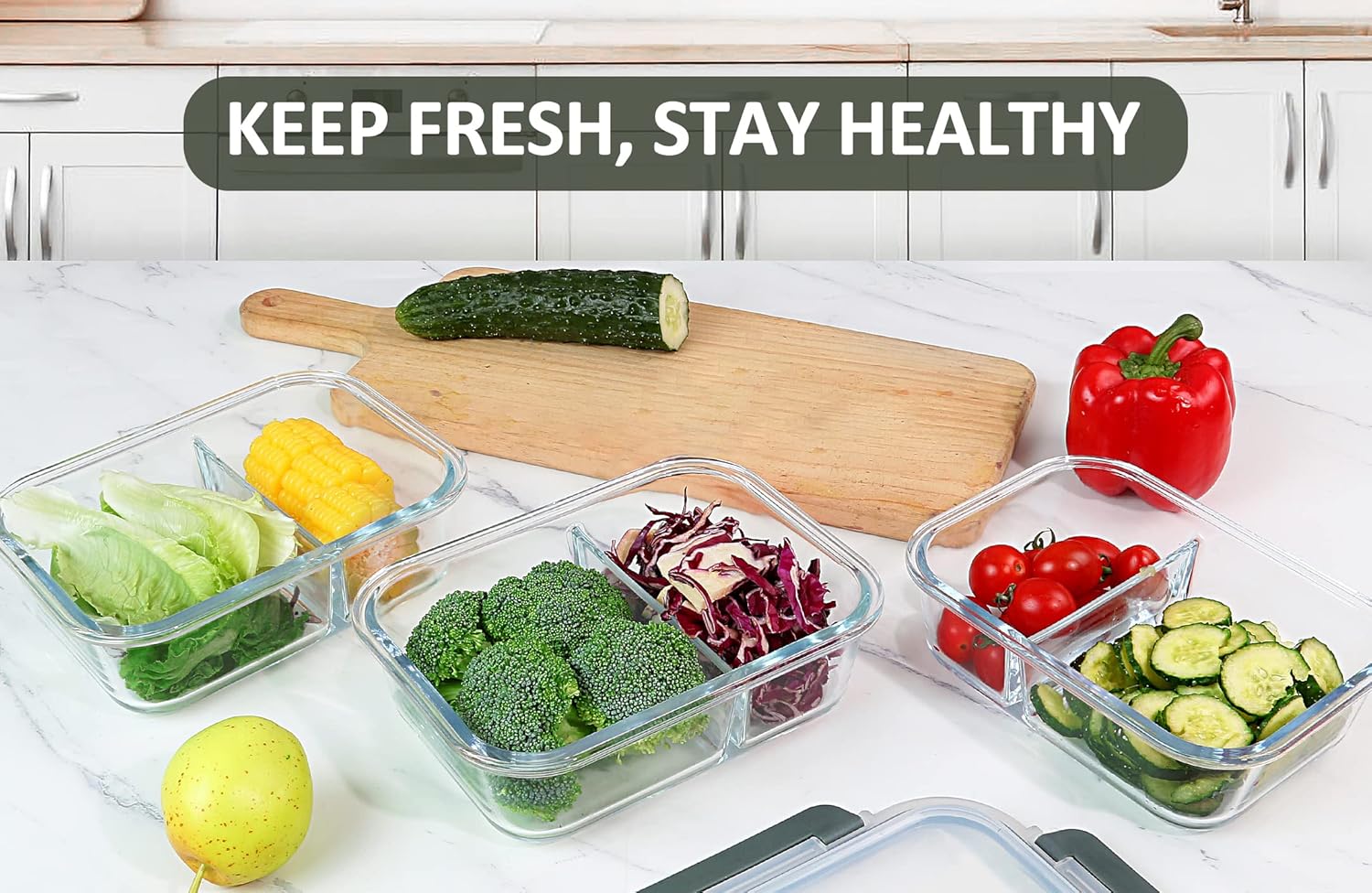 Glass Meal Prep Containers with 2 Compartments and Snap Locking Lids - Image 8