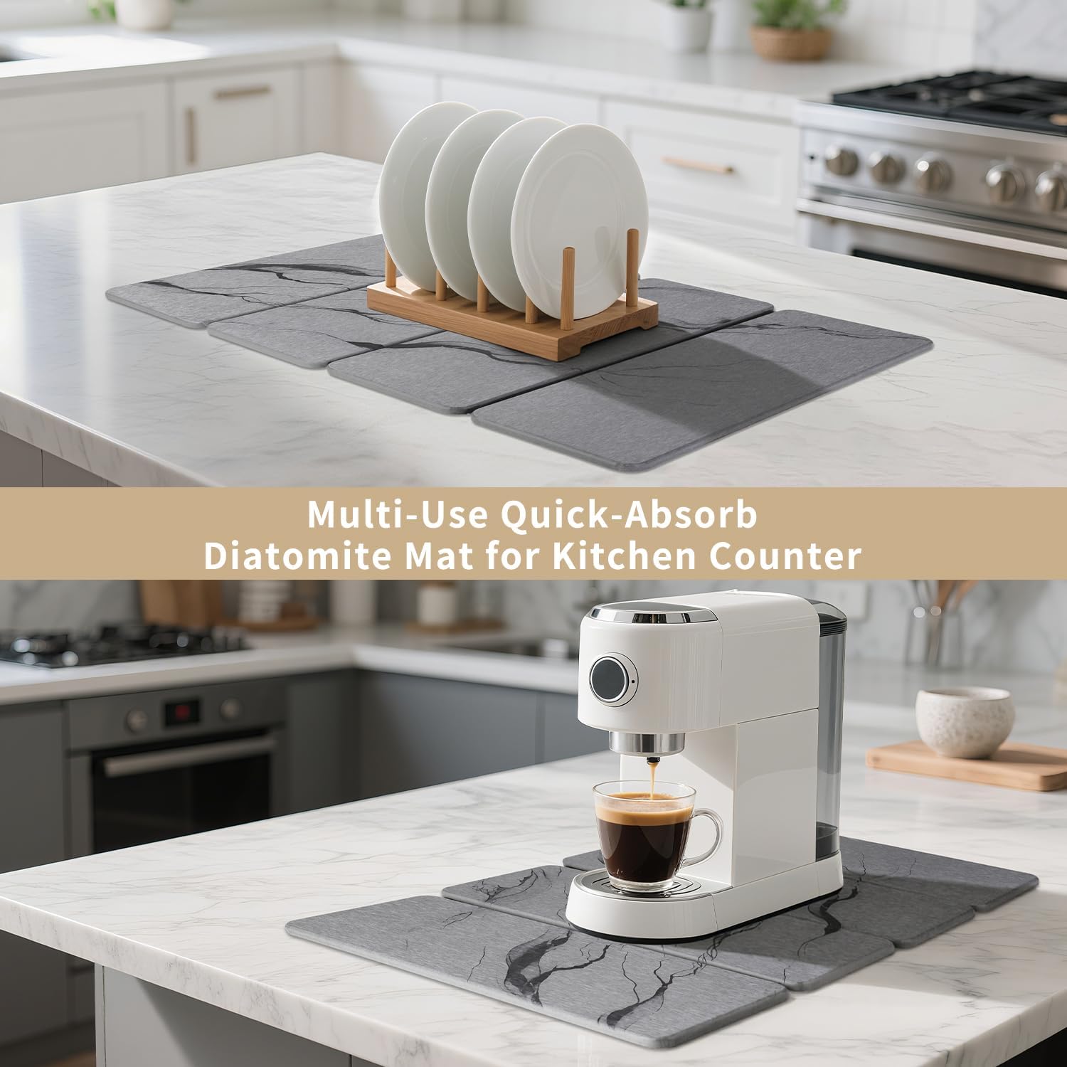 Large Diatomaceous Earth Dish Drying Mat for Kitchen Counter, Gray - Image 5