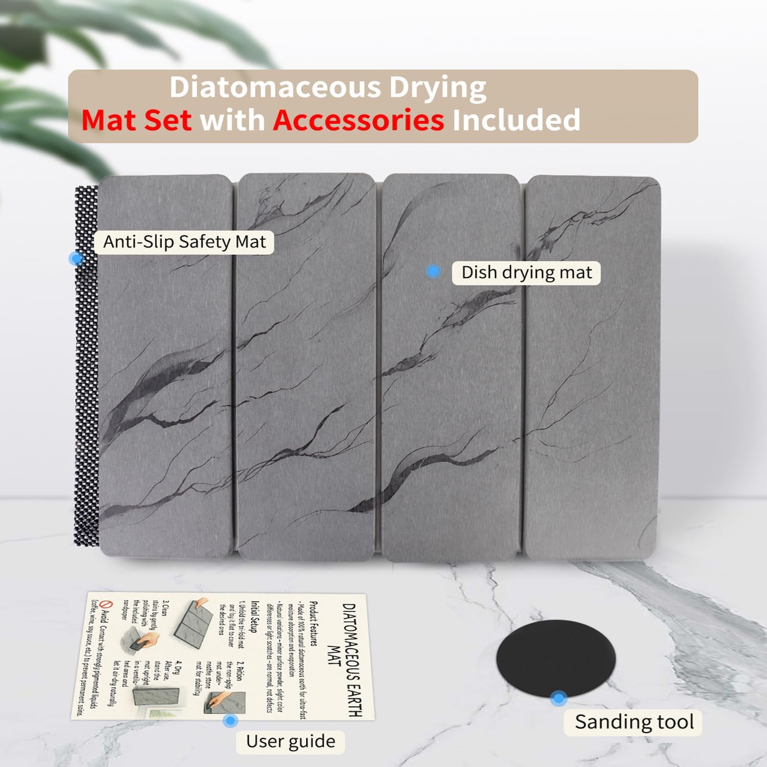 Large Diatomaceous Earth Dish Drying Mat for Kitchen Counter, Gray - Image 7