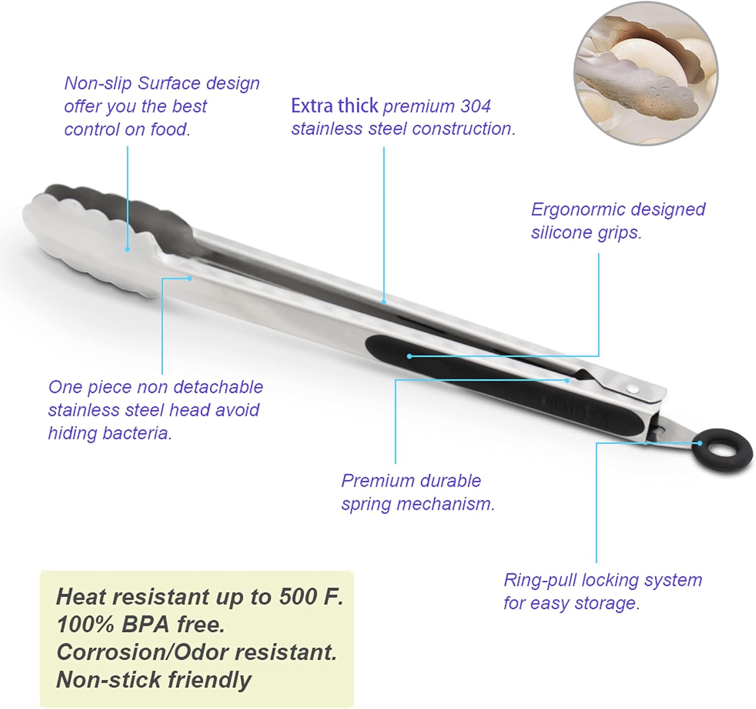 Stainless Steel Kitchen Tongs Set - Image 6