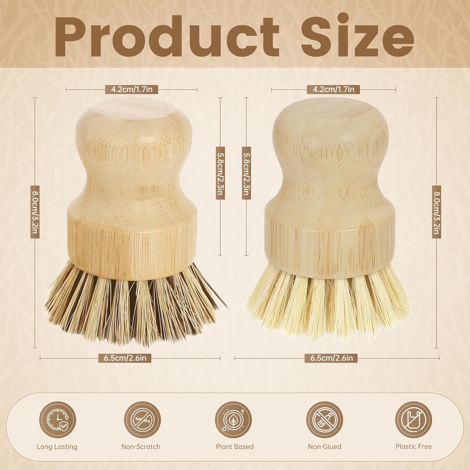 Bamboo Dish Brush with Natural Wooden Handle and Sisal Bristles - Image 3