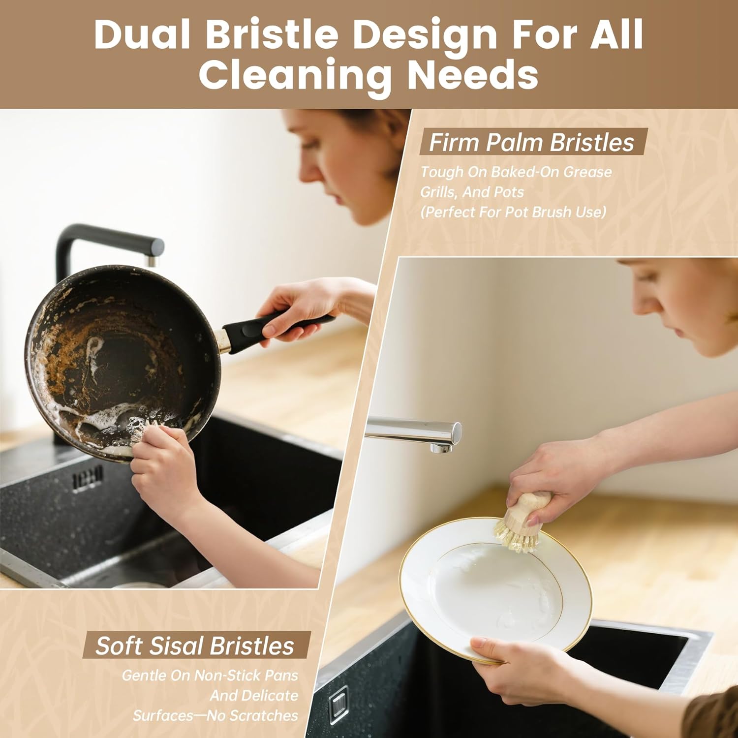 Bamboo Dish Brush with Natural Wooden Handle and Sisal Bristles - Image 6