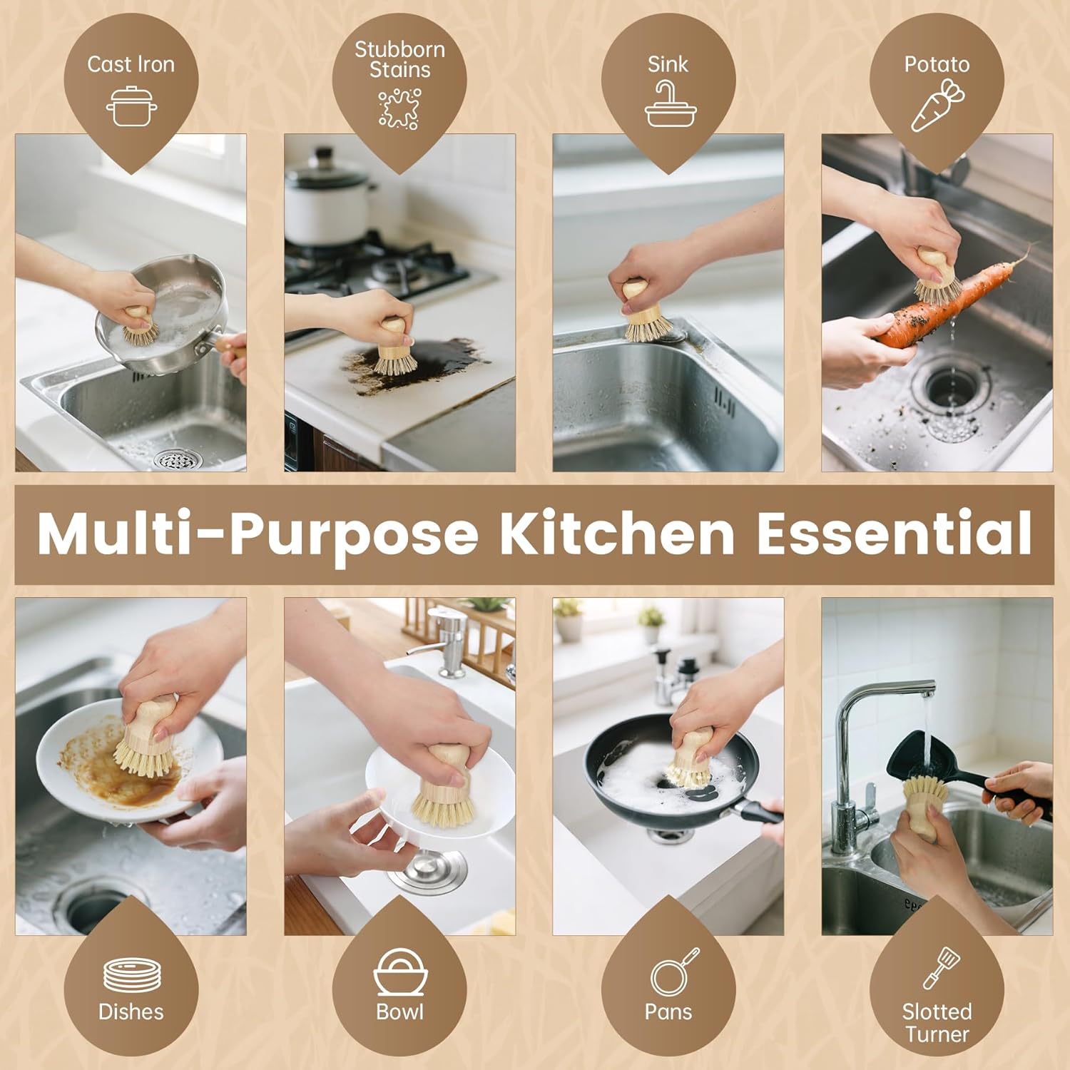 Bamboo Dish Brush with Natural Wooden Handle and Sisal Bristles - Image 8