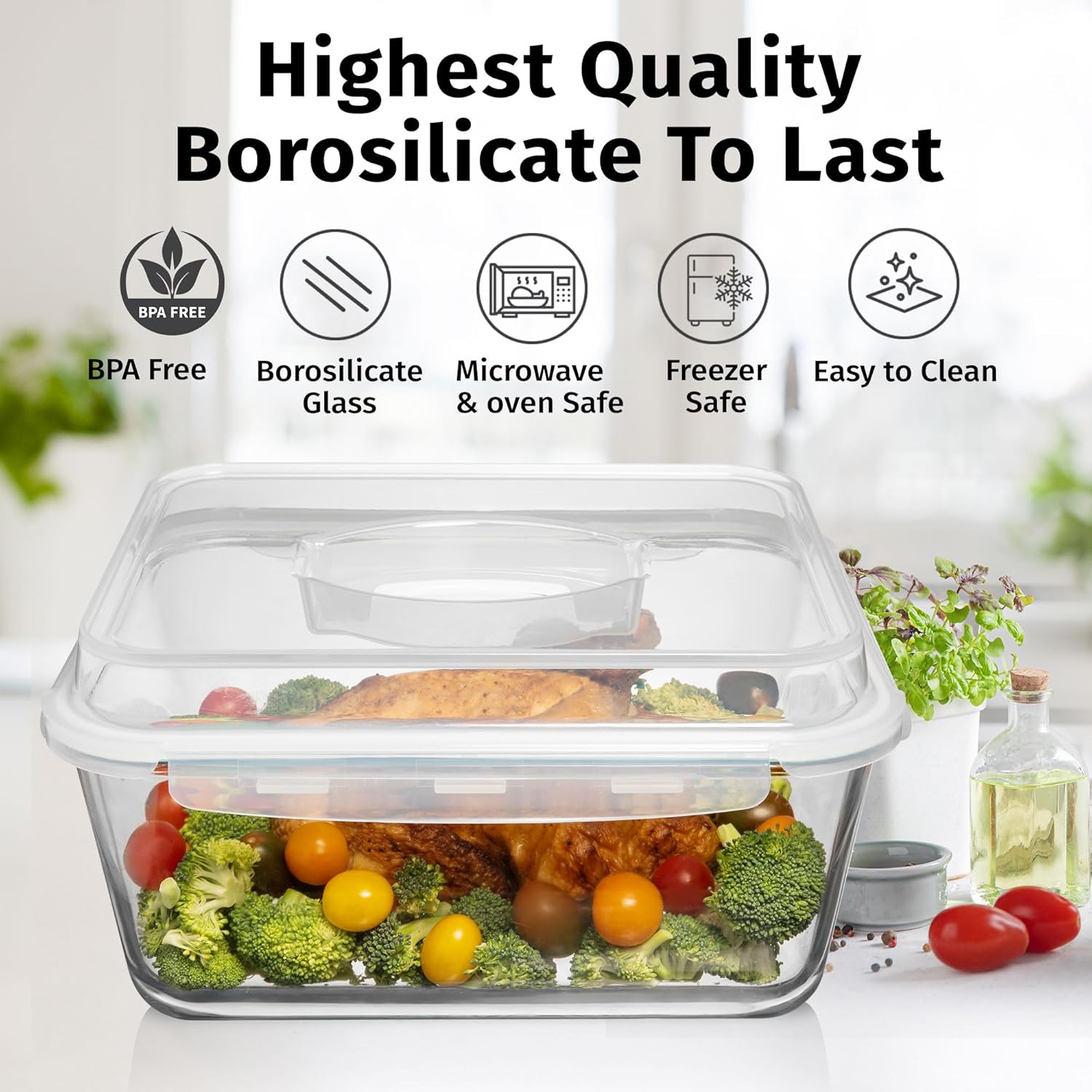 LARGE Glass Food Storage Container with Airtight Locking Lid - Image 6