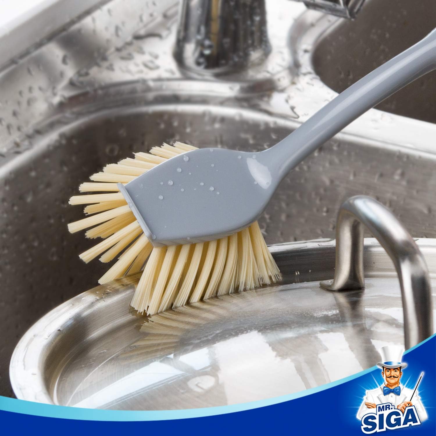 Dish Brush with Long Bamboo Handle and Built-in Scraper for Kitchen Cleaning - Image 5