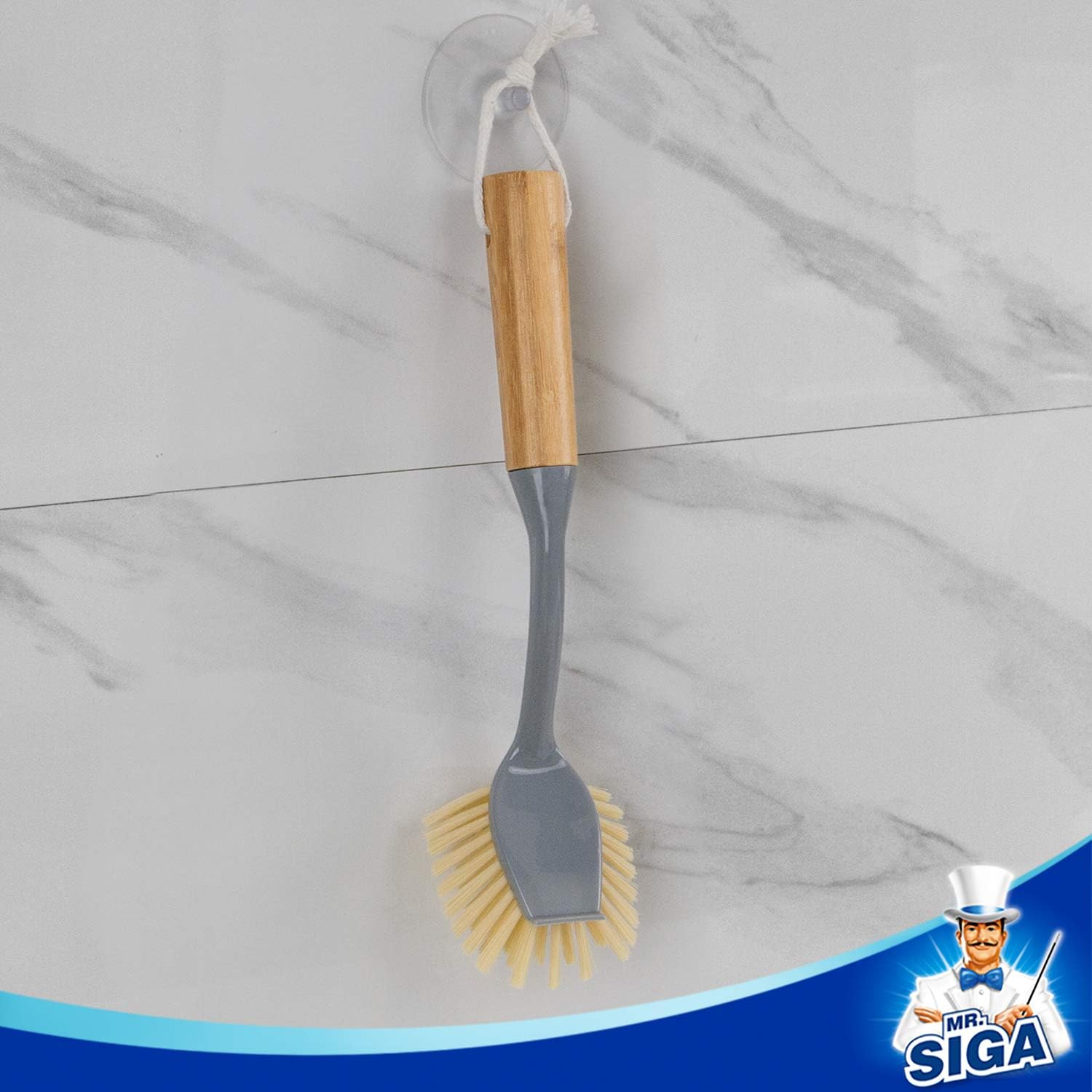 Dish Brush with Long Bamboo Handle and Built-in Scraper for Kitchen Cleaning - Image 7