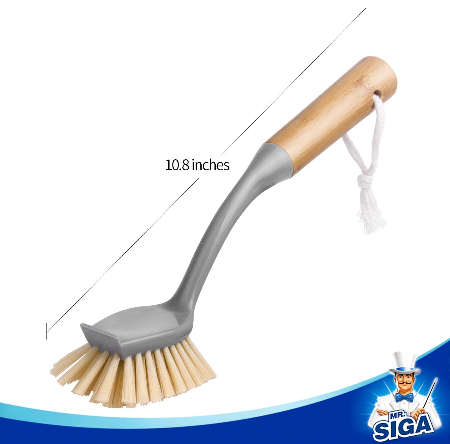 Dish Brush with Long Bamboo Handle and Built-in Scraper for Kitchen Cleaning - Image 8