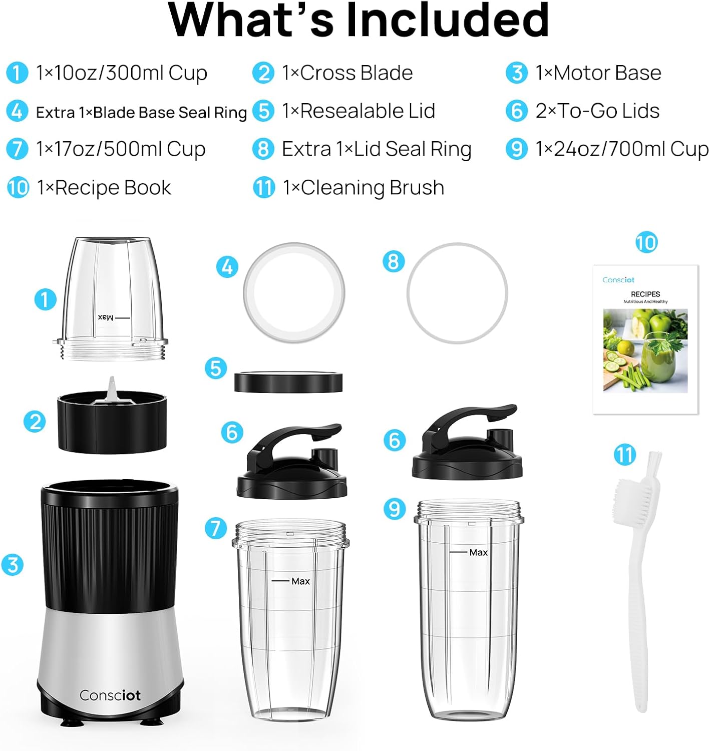 Consciot 11-Piece Blender for Kitchen and Personal Use - Image 9