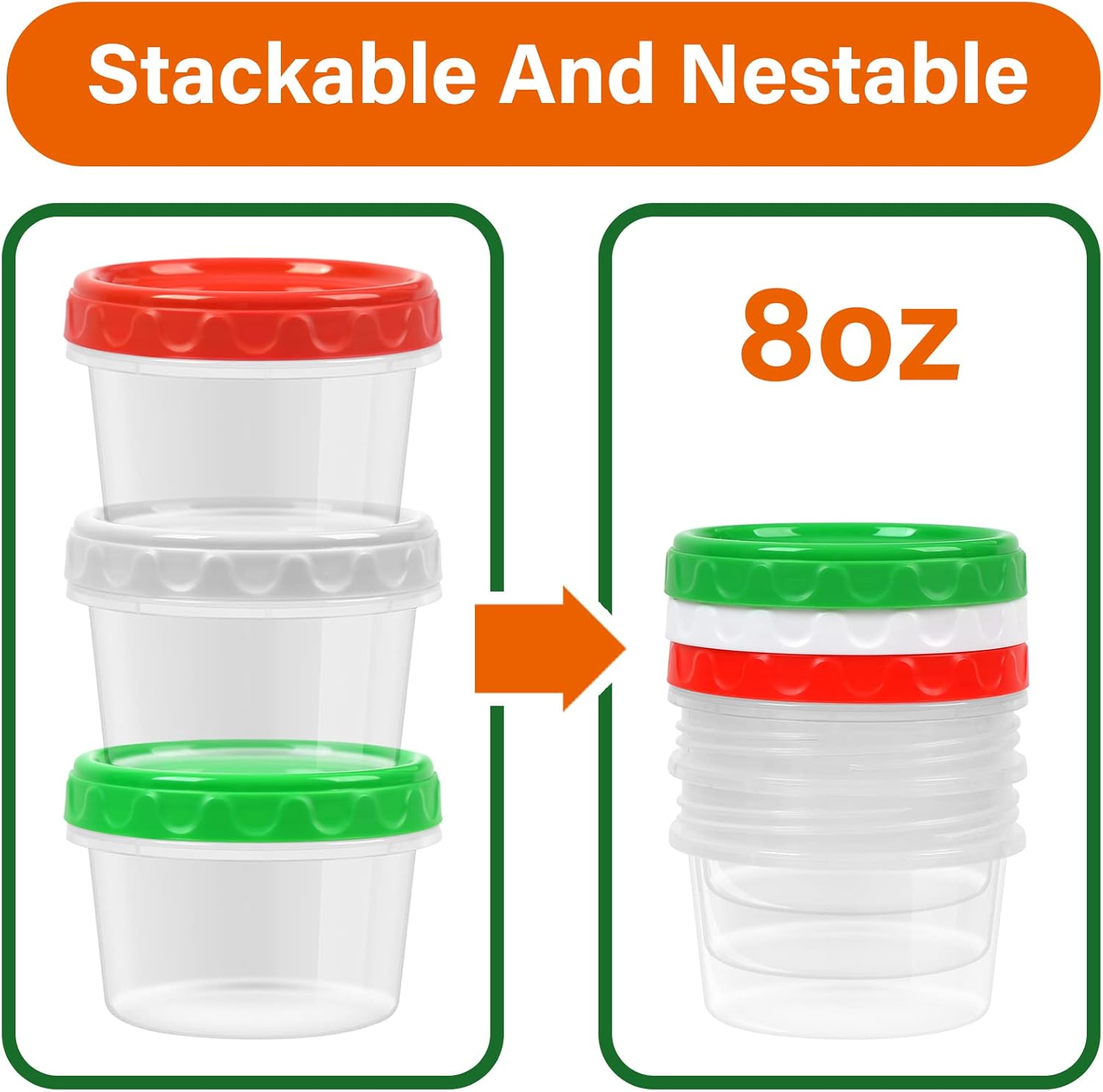 8oz Stackable Plastic Food Storage Containers with Lids - Image 4