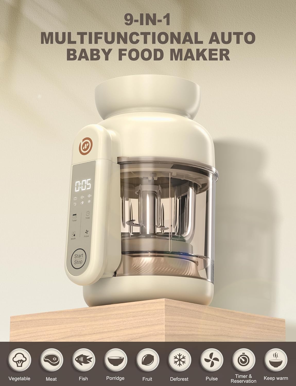 Baby Food Maker and Steamer with Auto Cooking and Touch Screen Control - Image 3