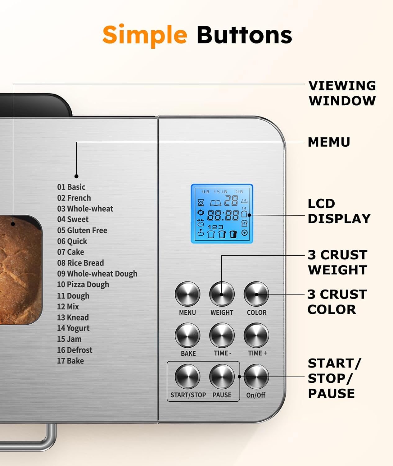 2LB Automatic Stainless Steel Bread Maker Machine - Image 8