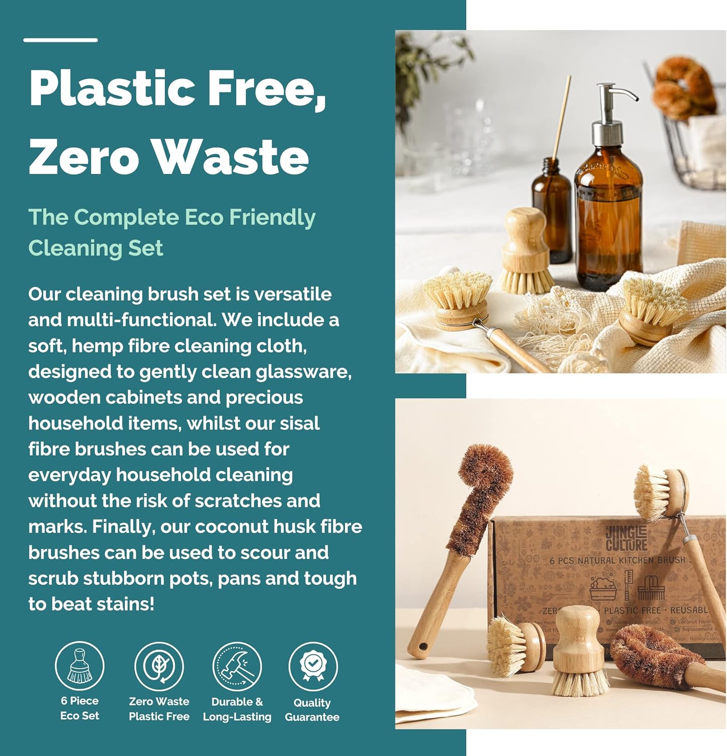 Jungle Culture 6 Piece Natural Dish Brushes Set - Image 6