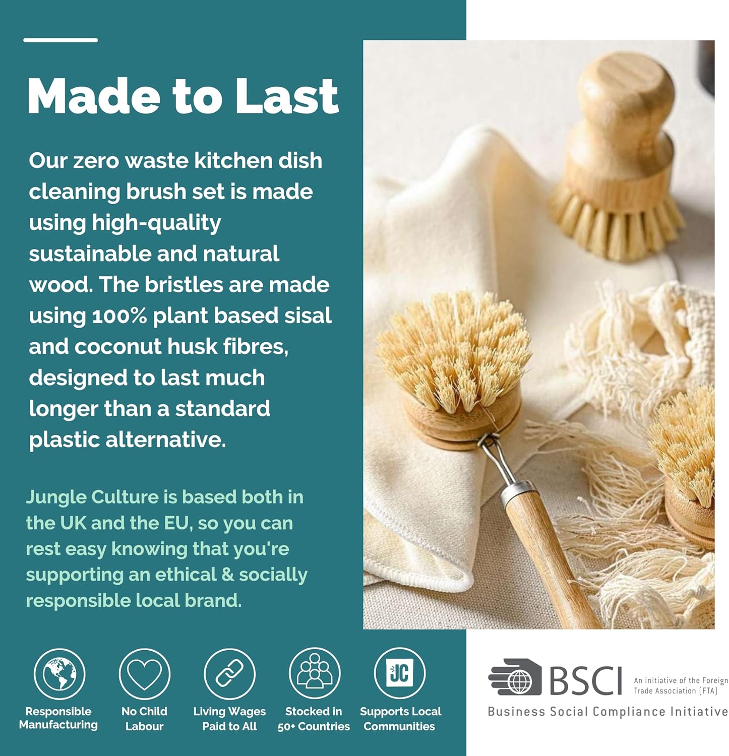 Jungle Culture 6 Piece Natural Dish Brushes Set - Image 7