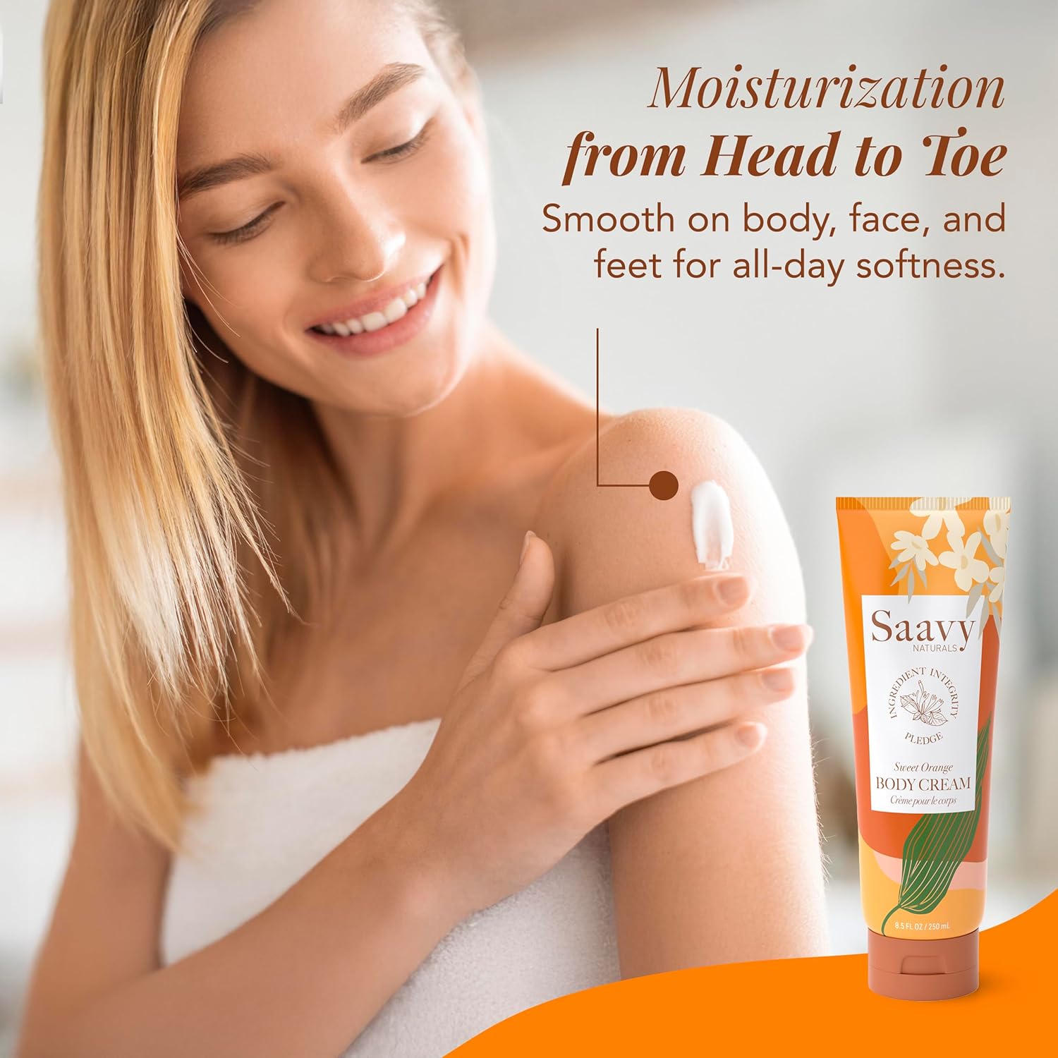 Saavy Naturals Body Cream Sweet Orange Plant-Based Ingredients 8.5 Fl Oz - Image 3