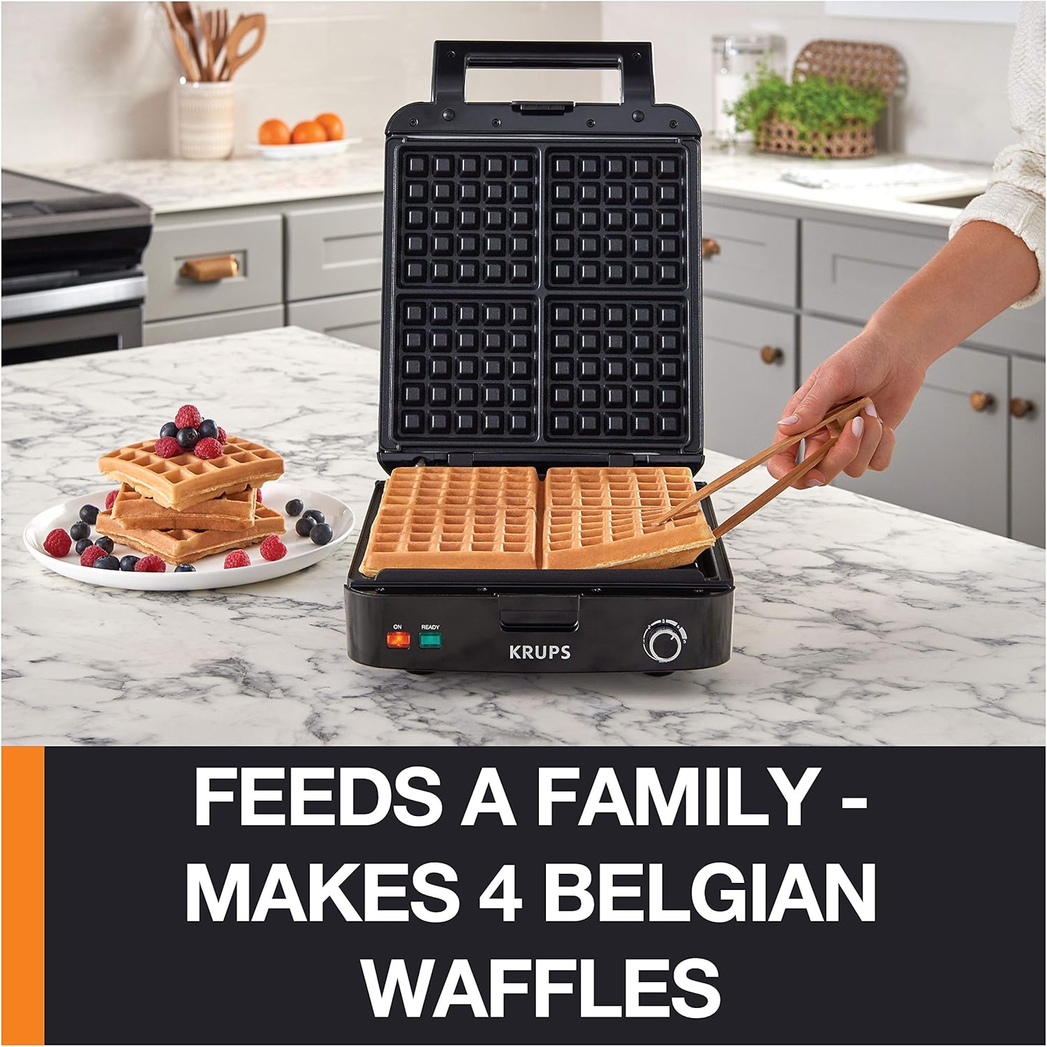 KRUPS 4-Slice Belgian Waffle Maker with Removable Plates - Image 3