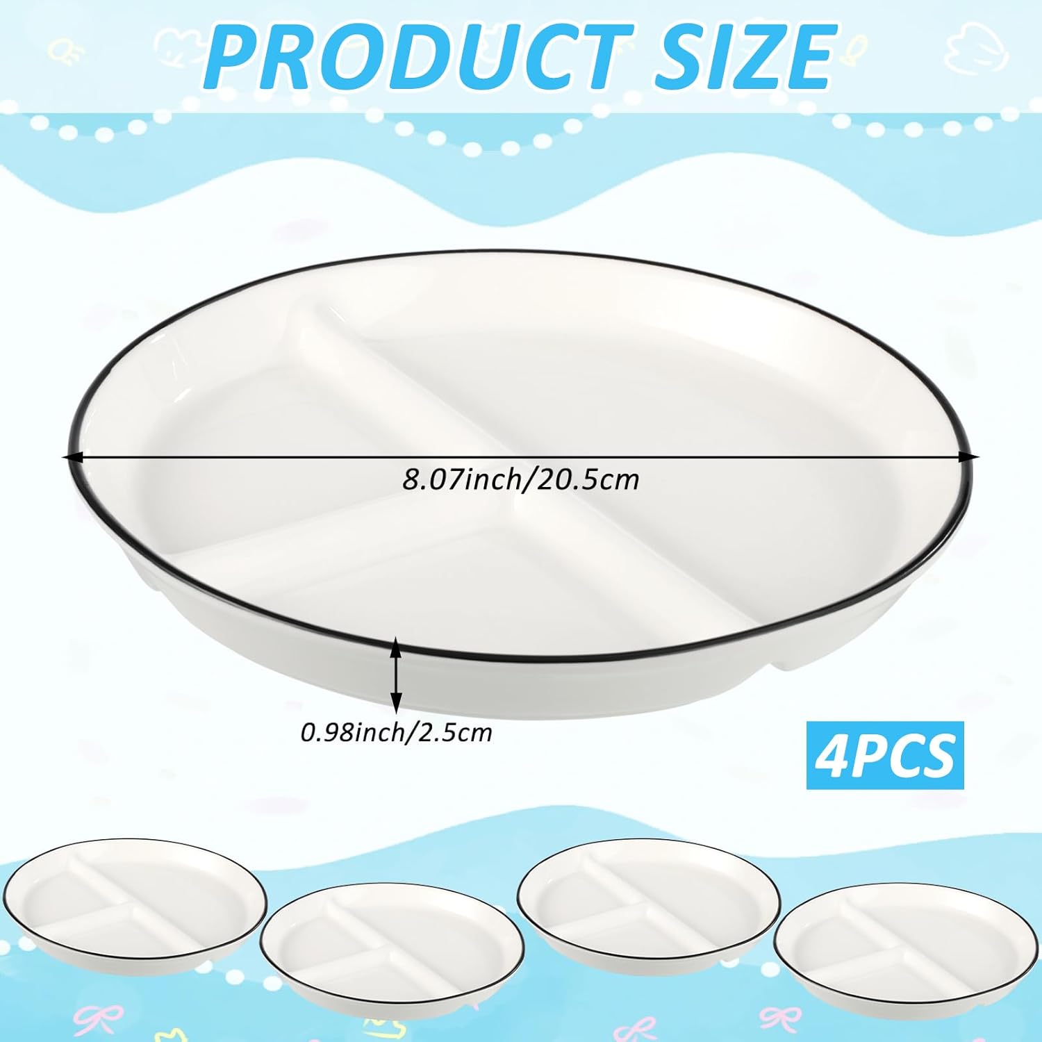 4 Pack Porcelain Plates with Anti-slip Suction Cup - Image 3