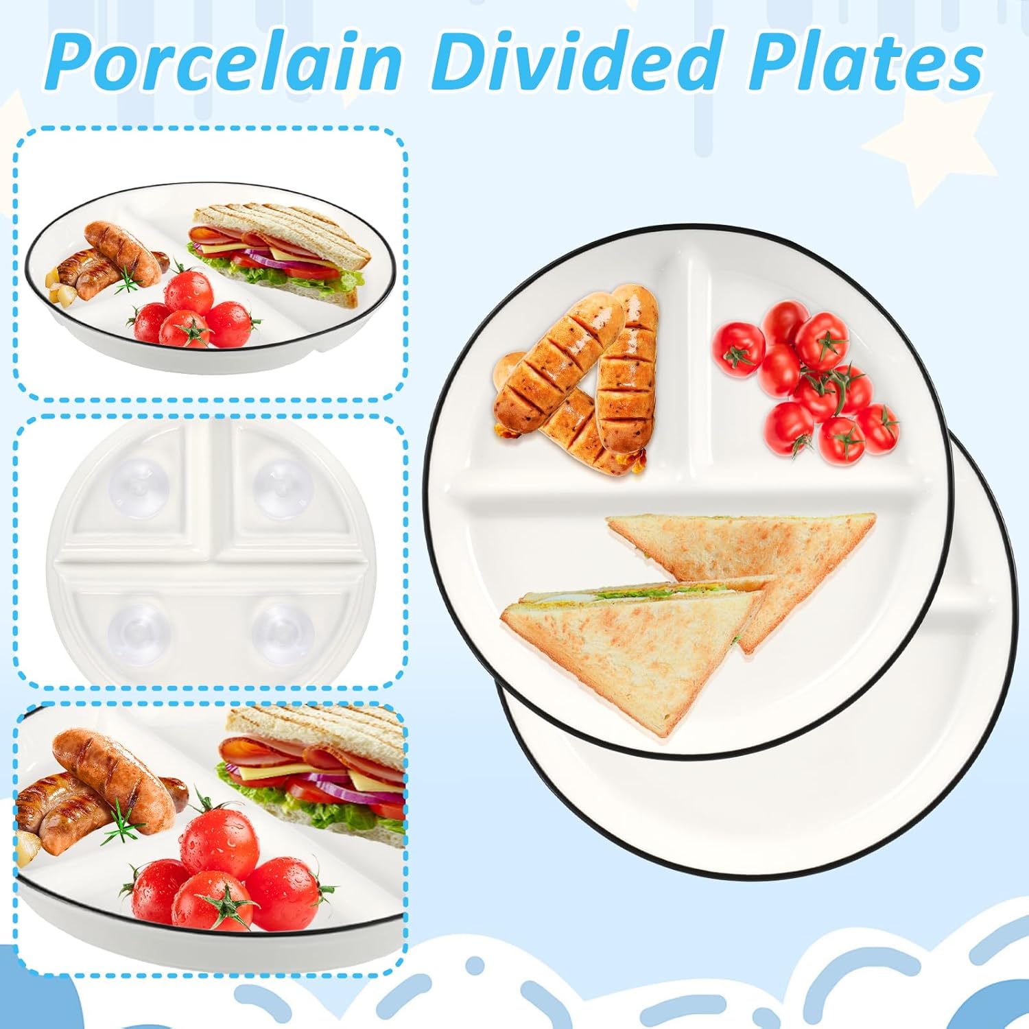 4 Pack Porcelain Plates with Anti-slip Suction Cup - Image 5