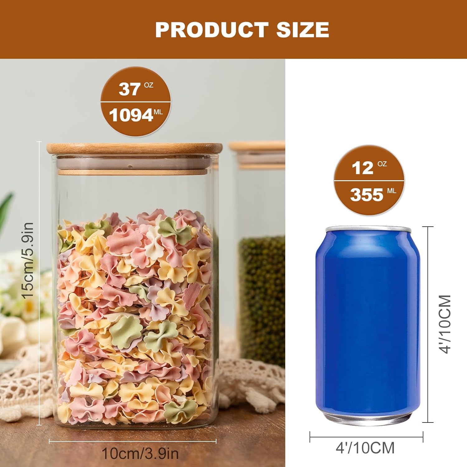 Liuruiyu 37oz Glass Food Storage Jars Set of 6 with Bamboo Lid - Image 7